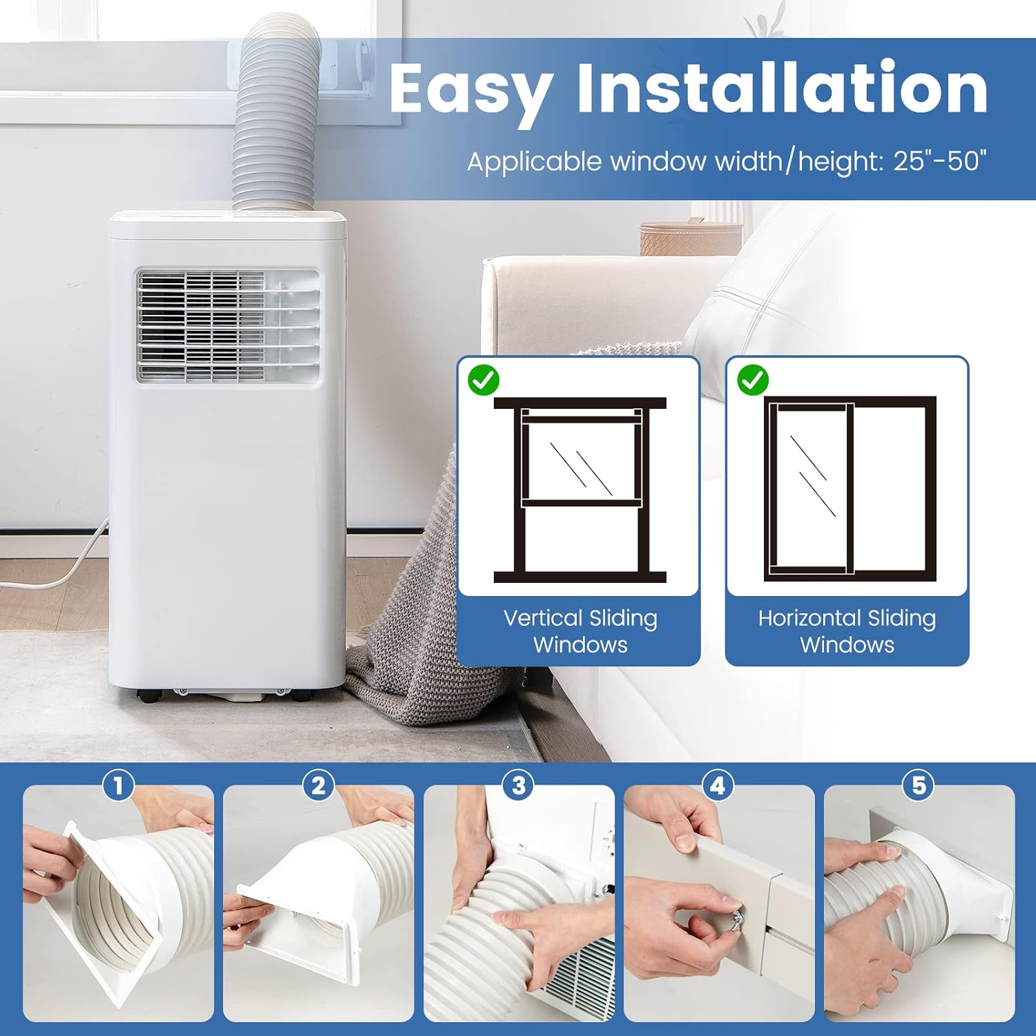 LDAILY 3-in-1 Portable Air Conditioner, 10000 BTU (ASHRAE) AC Unit w/Fan & Dehumidifier, Quiet AC w/ 1-24H Timer, LED Display, 2 Fan Speeds, 4 Wheels, Remote Control, Exhaust Hose & Window Kit