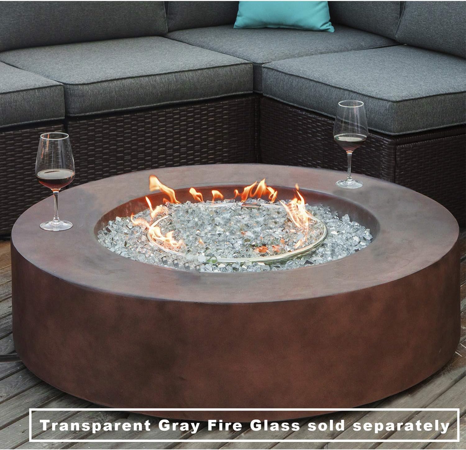 COSIEST Outdoor Propane Fire Pit Coffee Table w Dark Bronze 42 inch Round Base Patio Heater, Certified, 50,000 BTU Stainless Steel Burner, Free Lava Rocks, Waterproof Cover