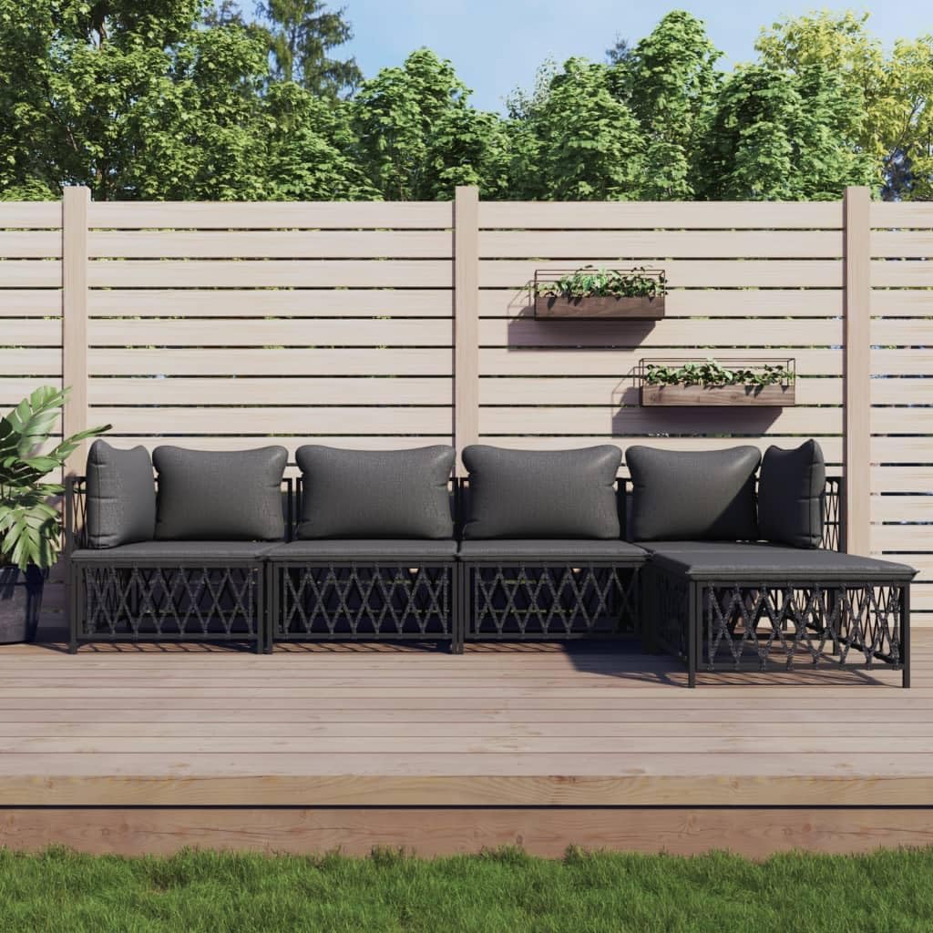 5-Piece Garden Lounge Set Anthracite, Powder-Coated Steel Frame, Modular Patio Furniture with Cushions, Indoor Outdoor Balcony Seating for 5 People