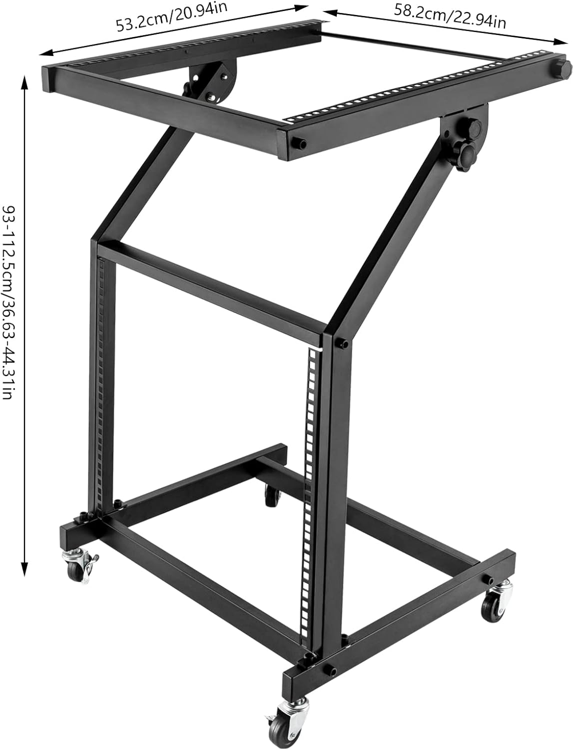 Studio Mixer Stand, 9U Rack Mount Mixer Case Stand, Adjustable Studio Equipment Cart, Stage Amp DJ Rolling Black For Stage or Studio Amplifier, Effects