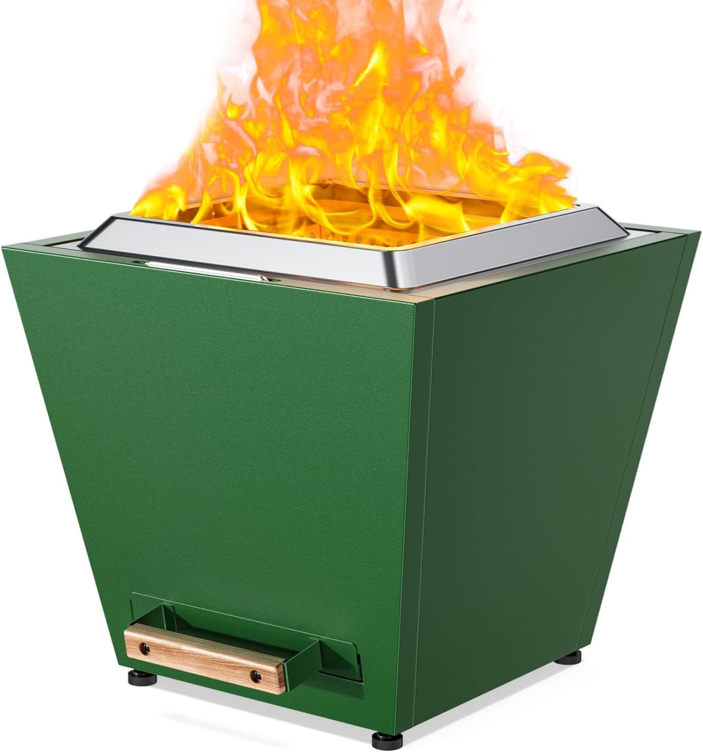 Cyberpit One 20-Inch Smokeless Fire Pit with Pull-Out Ash Pan, Portable Outdoor Fire Pit, Carry Handle, Stainless Steel, Green