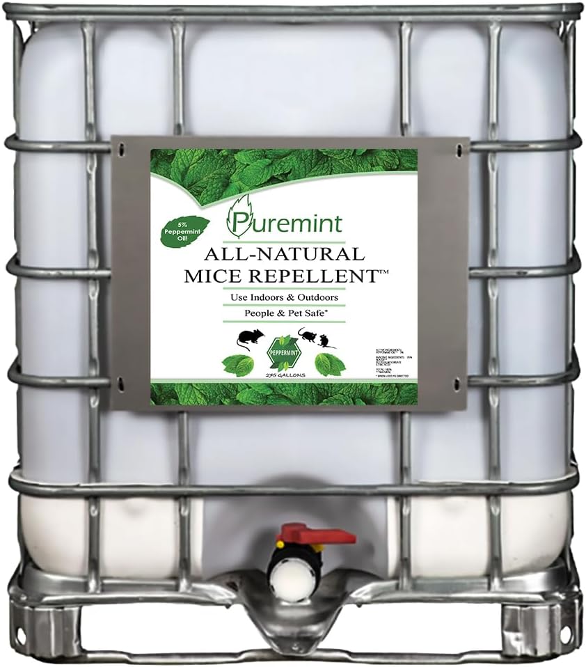 Puremint Mice Repellent, Natural 5% Peppermint Oil Spray for Mice, Mouse, Rats & Rodents, Pest Control Spray for Home, Garden, Indoor & Outdoor Use, 275 Gallon Tote