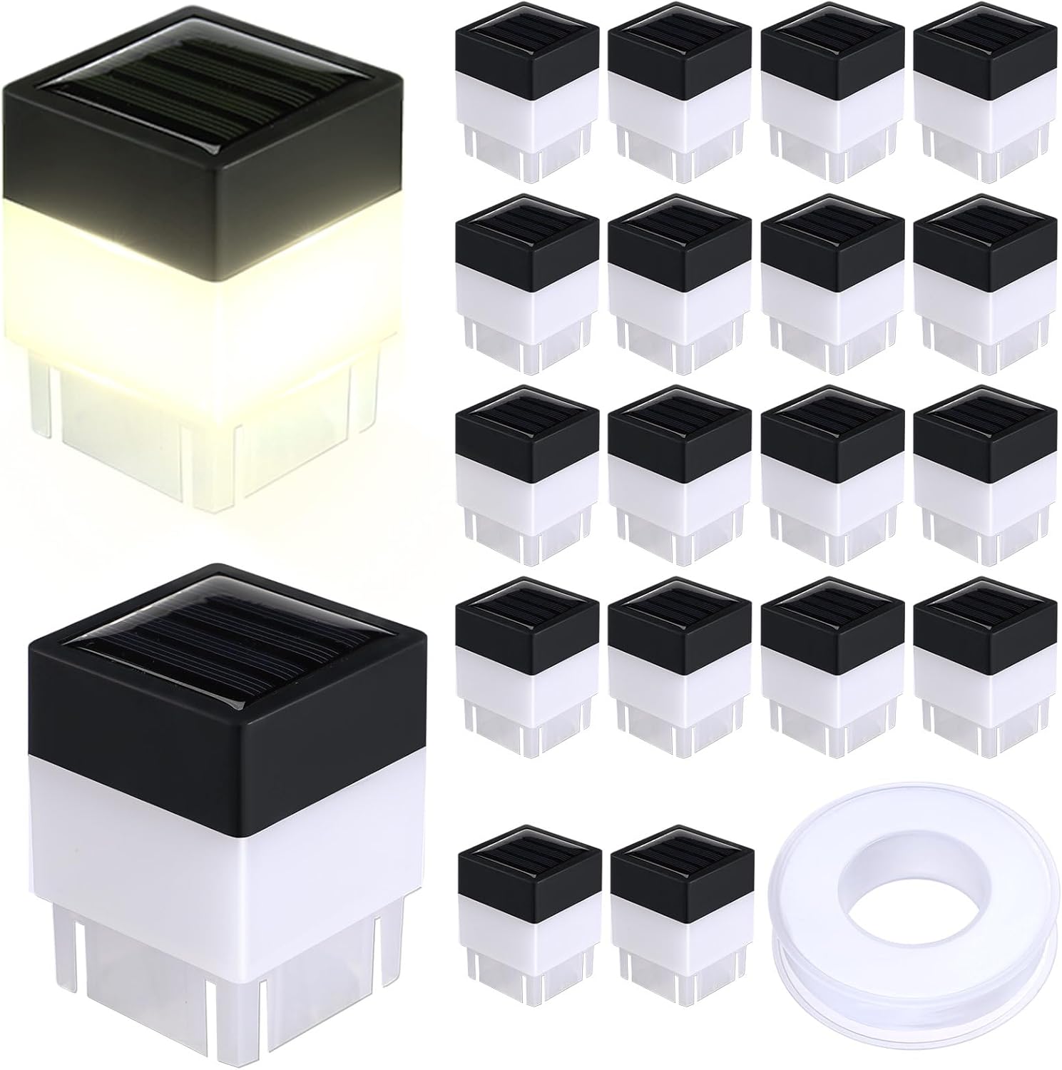 20 Pack Solar Fence Post Cap Lights 2 x 2 Inches Solar Fence Post Caps Lights for Garden, Street, Gazebos, Street Wall (Warm Yellow)