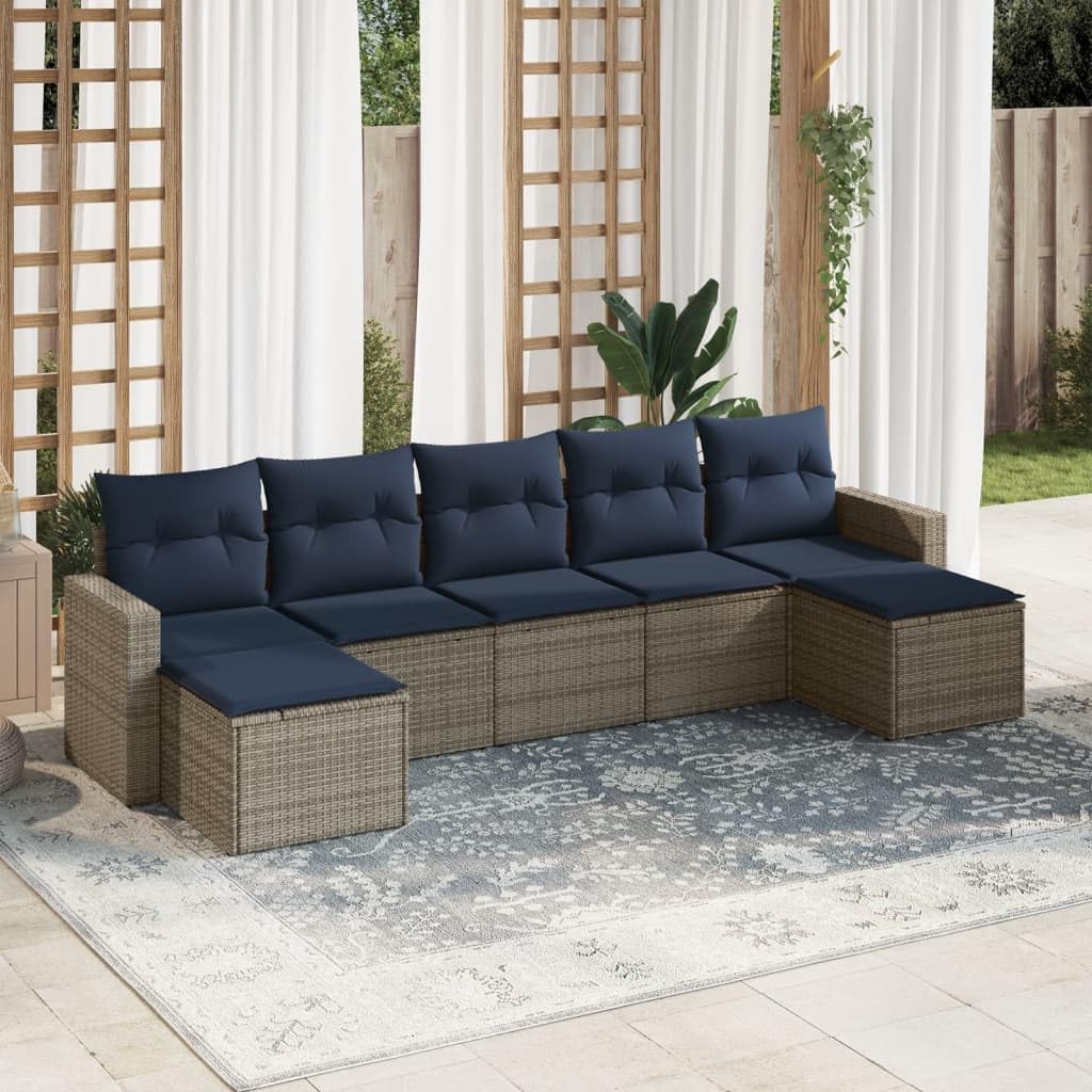 7 Piece Gray Poly Rattan Patio Sofa Set, Outdoor Sectional Furniture with Cushions, Modular Design for Garden, Deck, Backyard