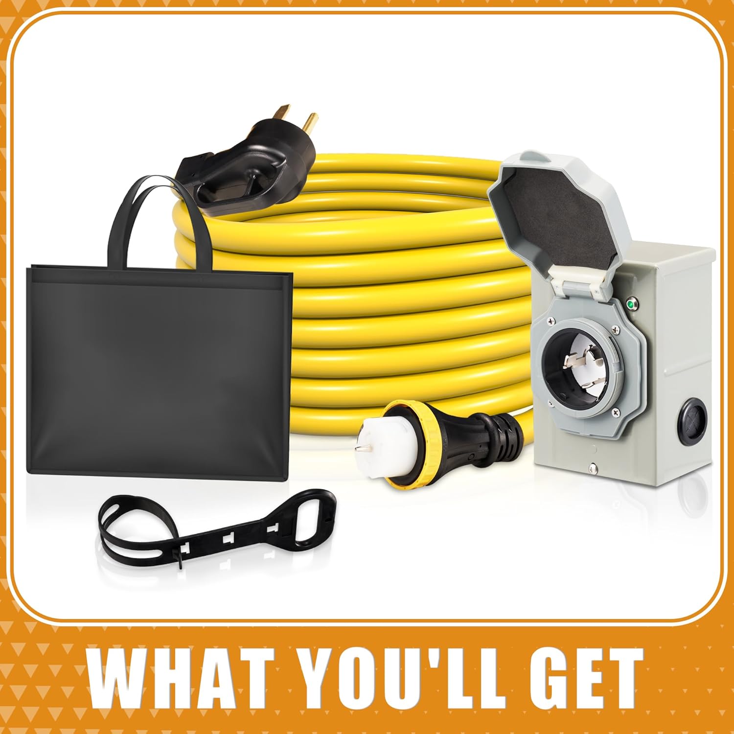 50 Amp 15FT Generator Cord and Inlet Box Kit, NEMA 14-50P to SS2-50R, 125/250V, Heavy Duty Extension Cord, Pre-Drilled Inlet Box, Waterproof Twist Lock Connector, ETL Listed for RV Camper