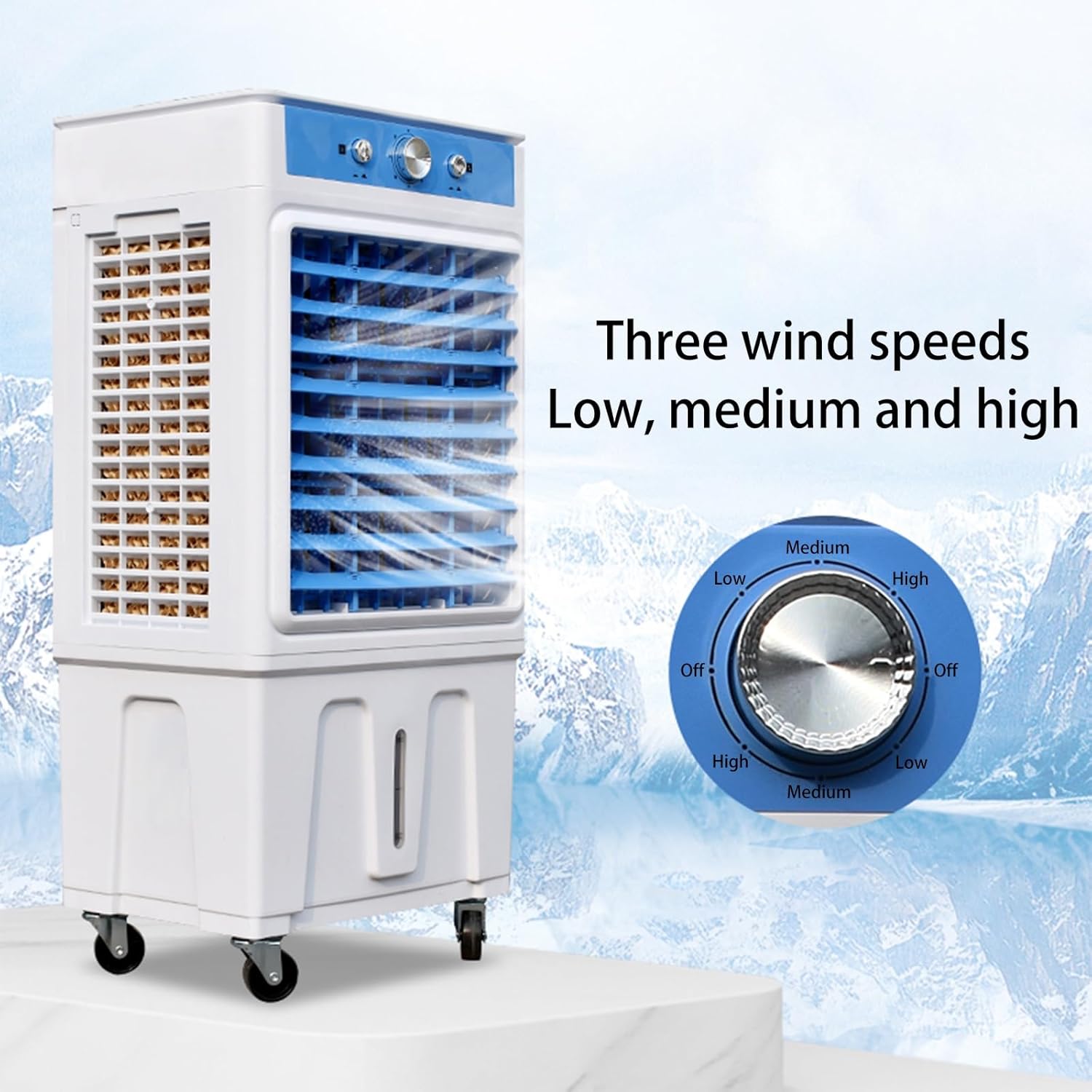 Portable Swamp Cooler, Evaporative Air Cooler with Water Tank and 3 Speed, Powerful Air Conditioner for Garage, Yard, Commercial Use