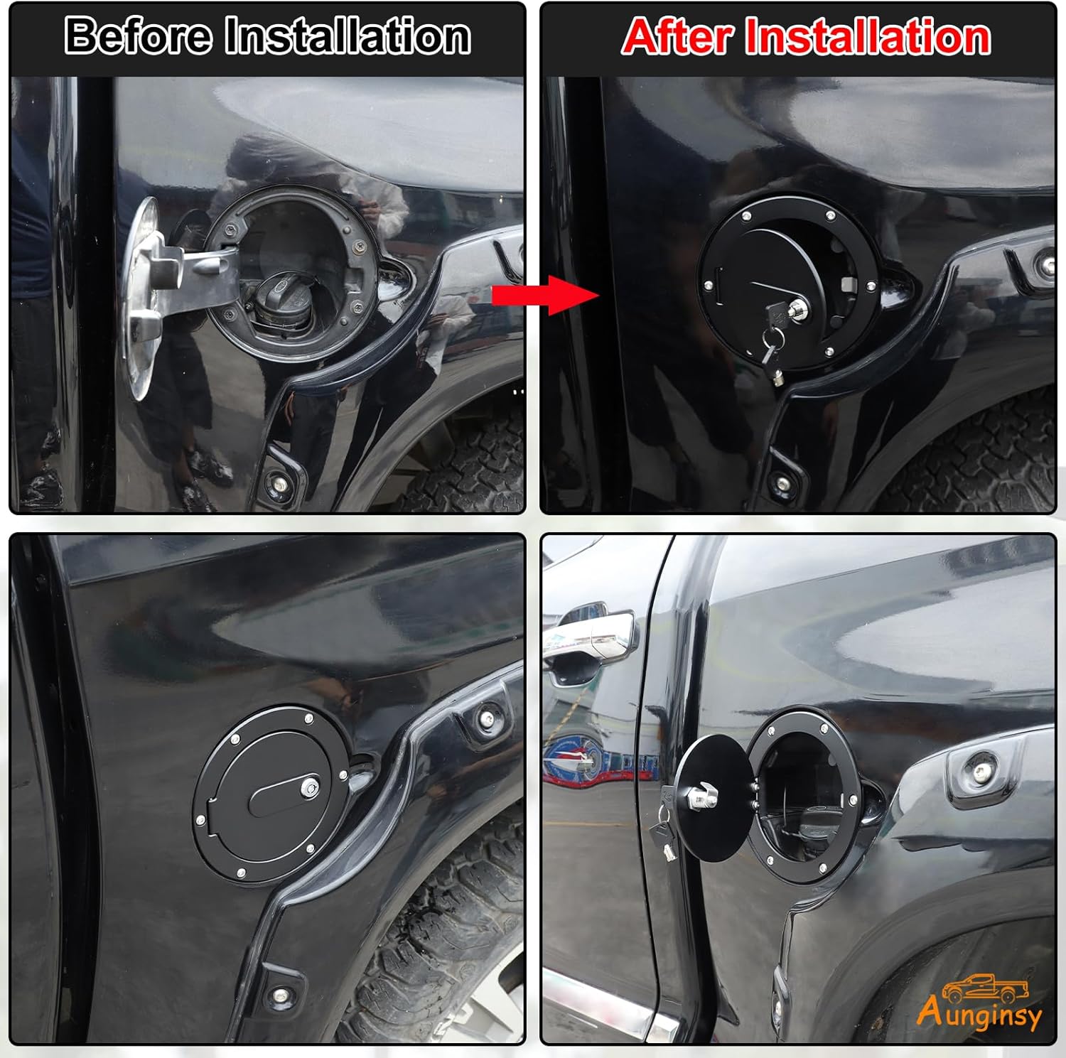 Aunginsy Car Fuel Tank Cap Replacement Anti-theft Lock Cap Fit Toyot@a Tundra 2007-2021 Truck Door Locking Gas Cap Tank Cover Fuel Filler Door Protector with Lock Trim Cover Decoration Kit Accessories