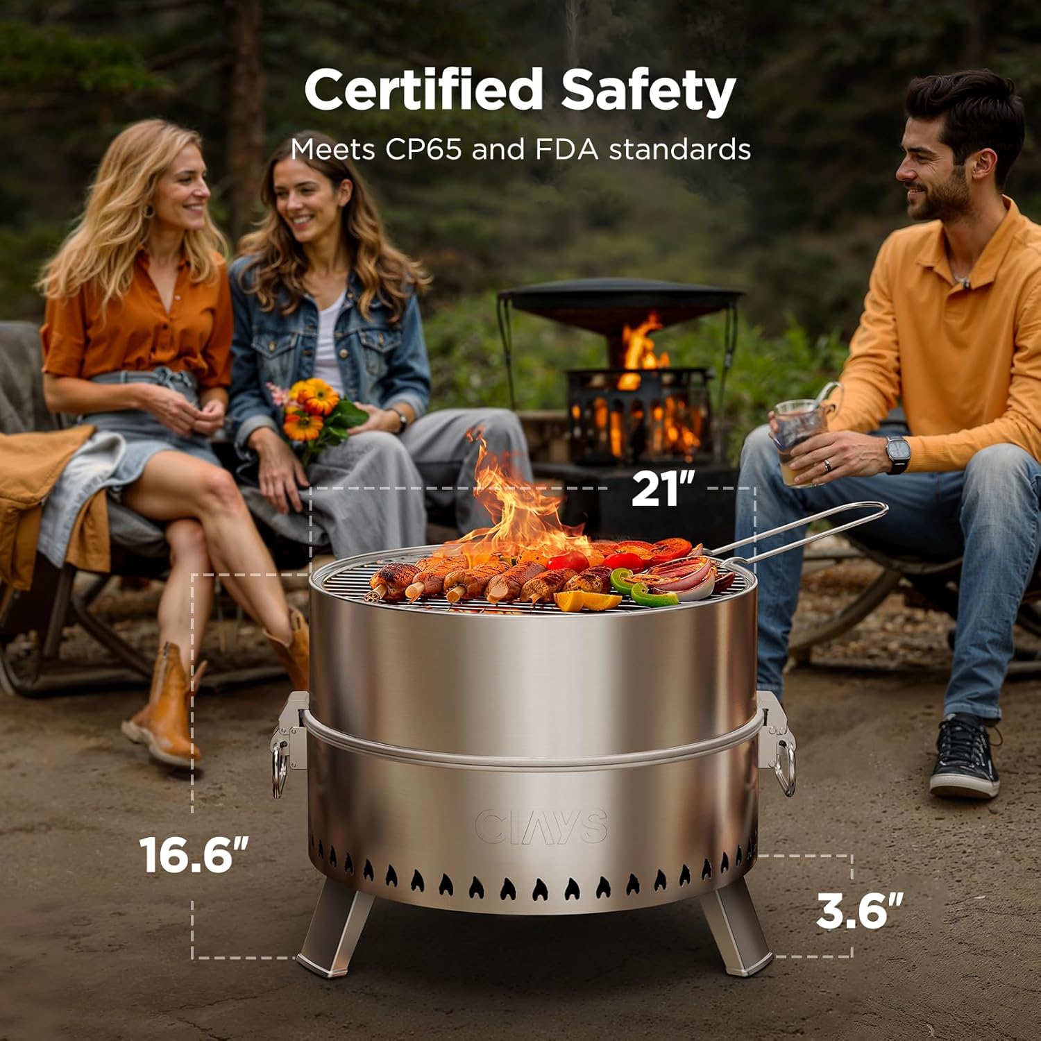 Ciays Smokeless Firepit, 21 Inch Fire Pit for Outside with Patented Technology, Large Fire Pit for Patio with Steel Grill Rack, Fire Poker, and Bag, Easy Setup and Storage, Wood Burning