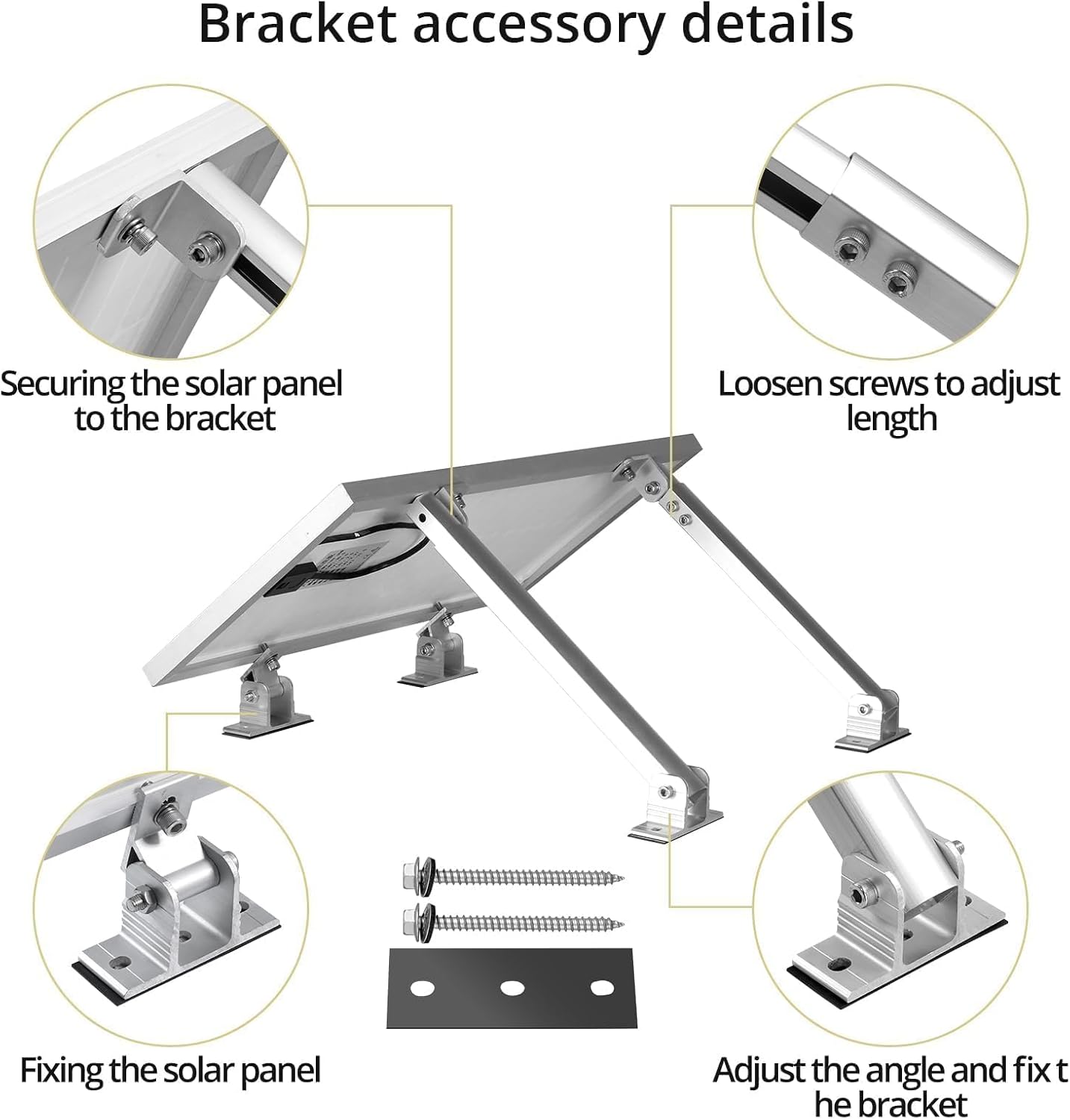 Anbte 2 Set Adjustable Solar Panel Tilt Mount Brackets, Aluminum Alloy Solar Ground Mount 15-30° Support 50W 70W 100W 150W 200W 300W 400W Panels, for Flat Surface, RV, Roof, Boat, Silver
