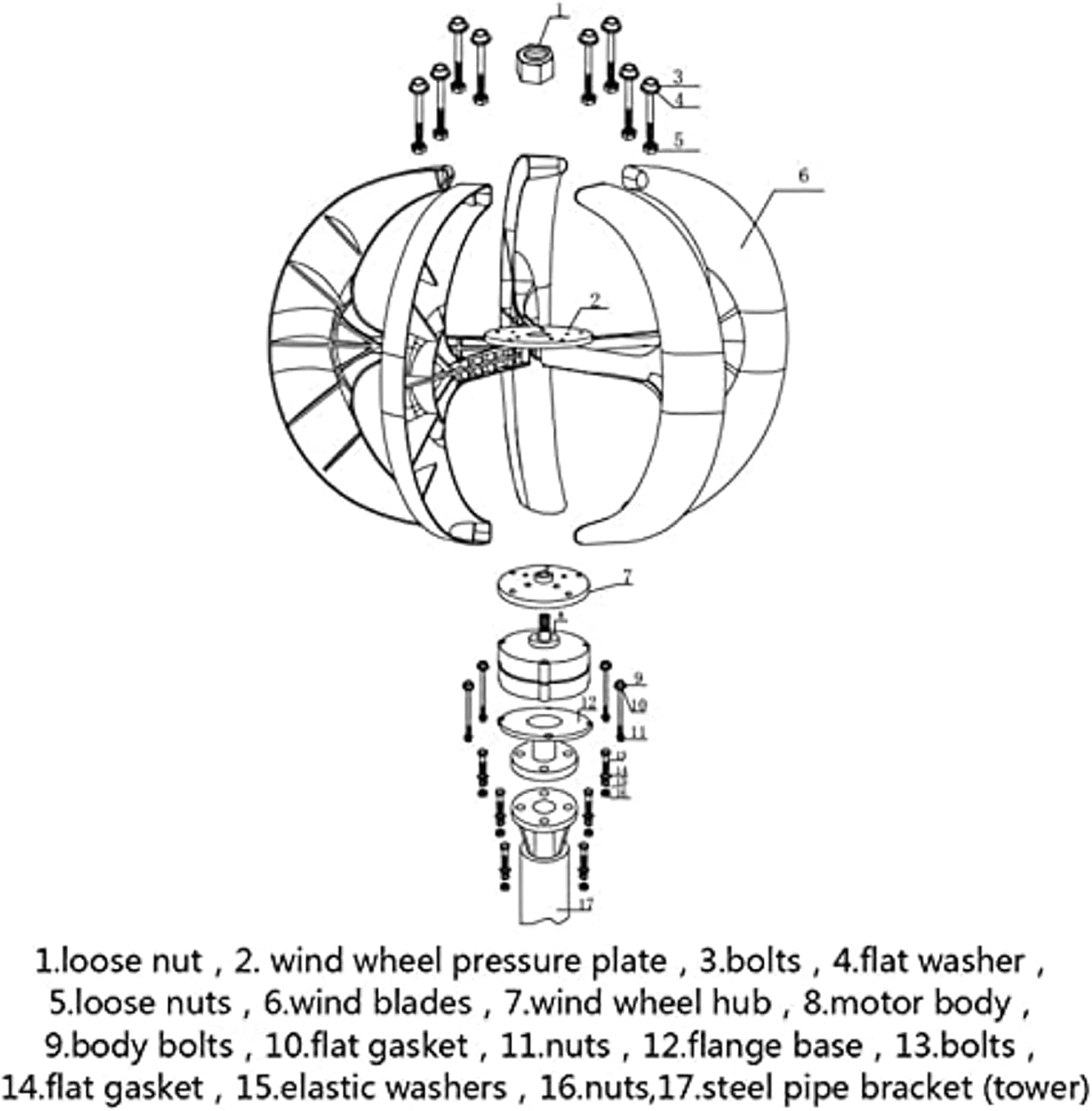 6000W Vertical Wind Turbines Generator Wind Turbine Generator Kits Lantern 5 Blades Kit, Permanent Magnet Generator Wind Turbine 48V 24V 12V with MPPT Controller for Home Boat Camping (220V)