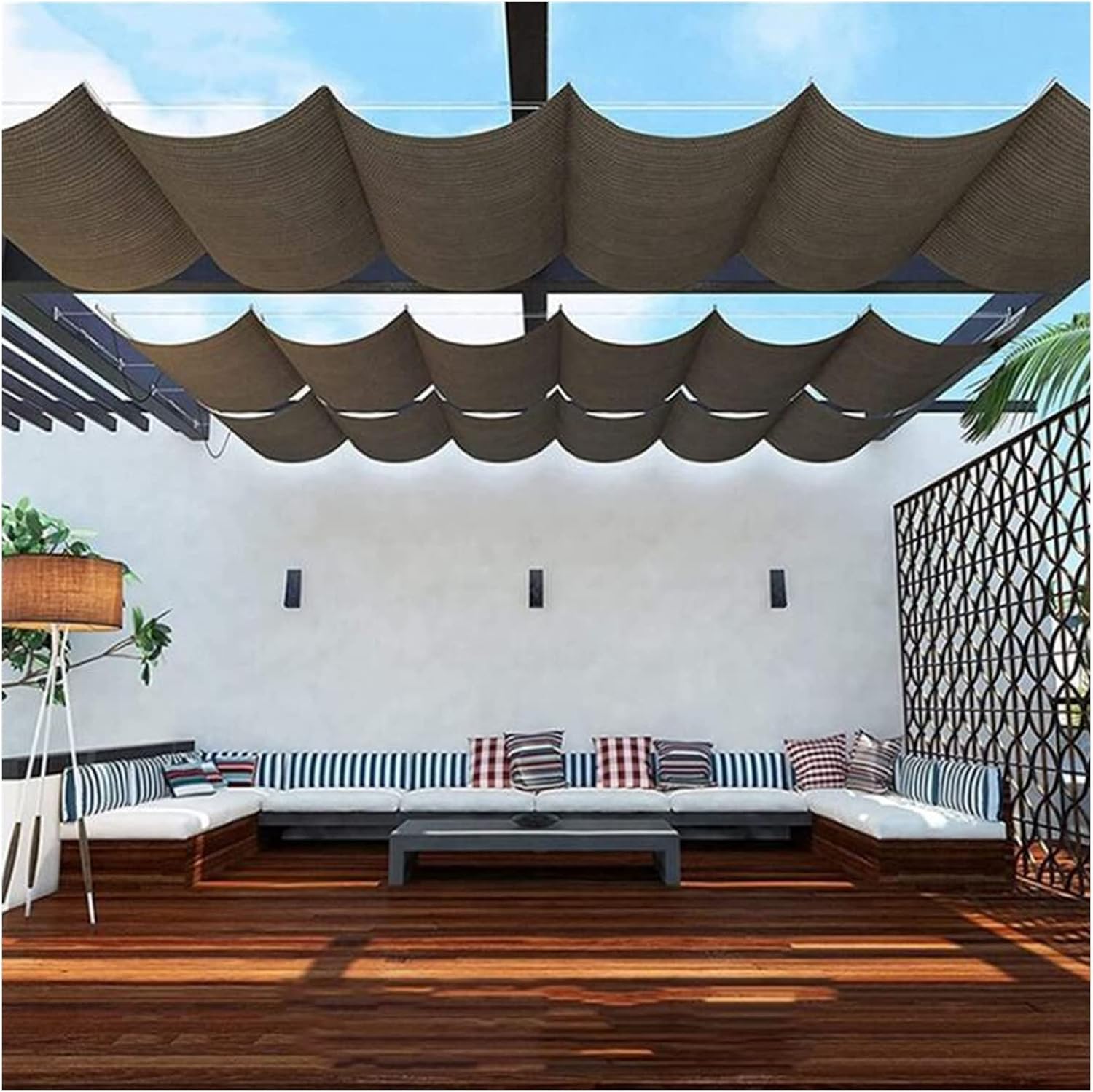 Retractable Pergola Canopy Kit - UV Resistant Outdoor Patio Shade Sail Awnings, Breathable Sun Protection 95% - Brown 0.7x3m & 0.5x6m Options
