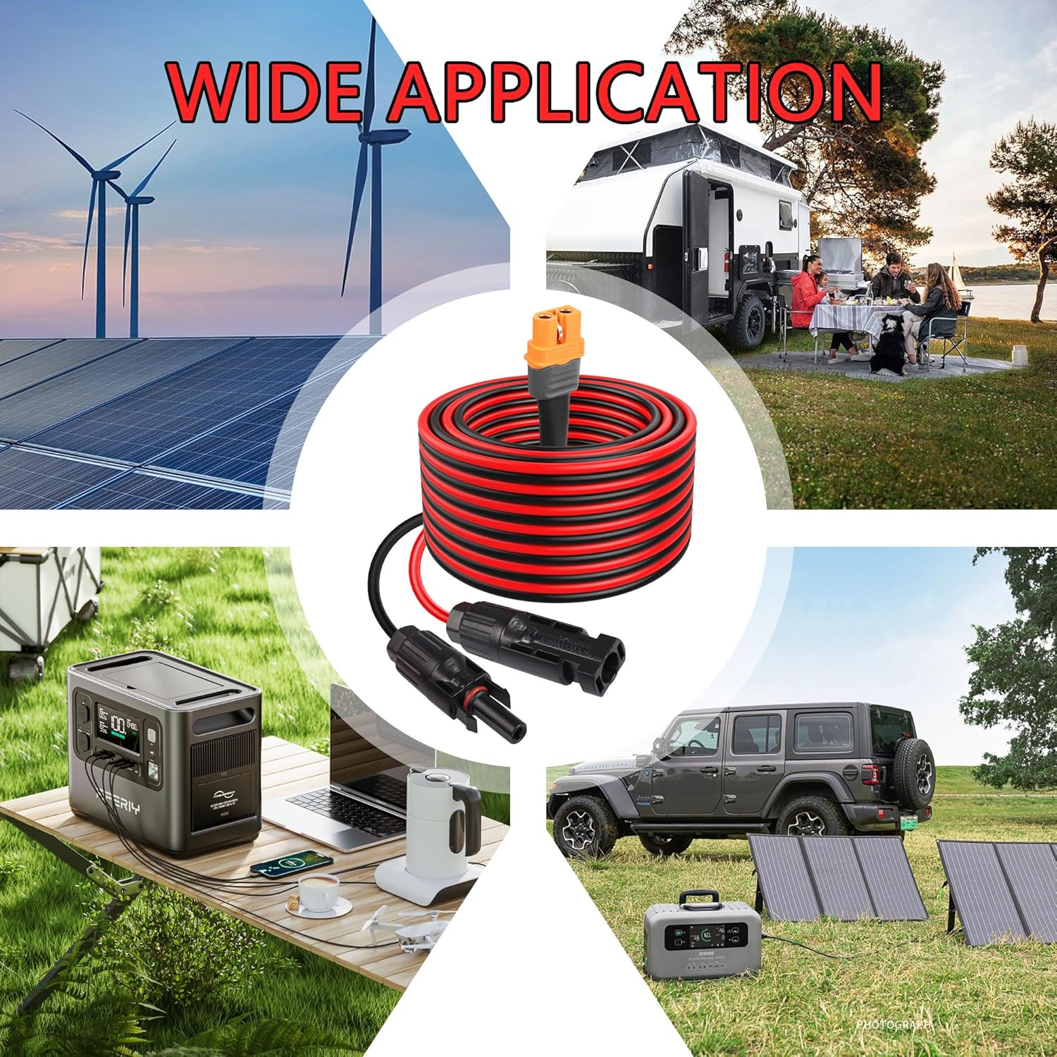 CERRXIAN 50ft/15m 12AWG Solar Panel Connector to XT60i Female Solar Panel Power Cable for Portable Power Station, RV, Lipo Battery