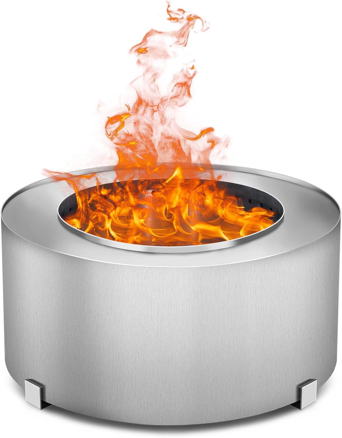 Smokeless Fire Pit, Portable Outdoor Carbon Steel Stove, Picnic Camping Backyard Campfire Pit, Large Wood Burning Fire Pit Stainless Steel Silver, 28.5 Inch