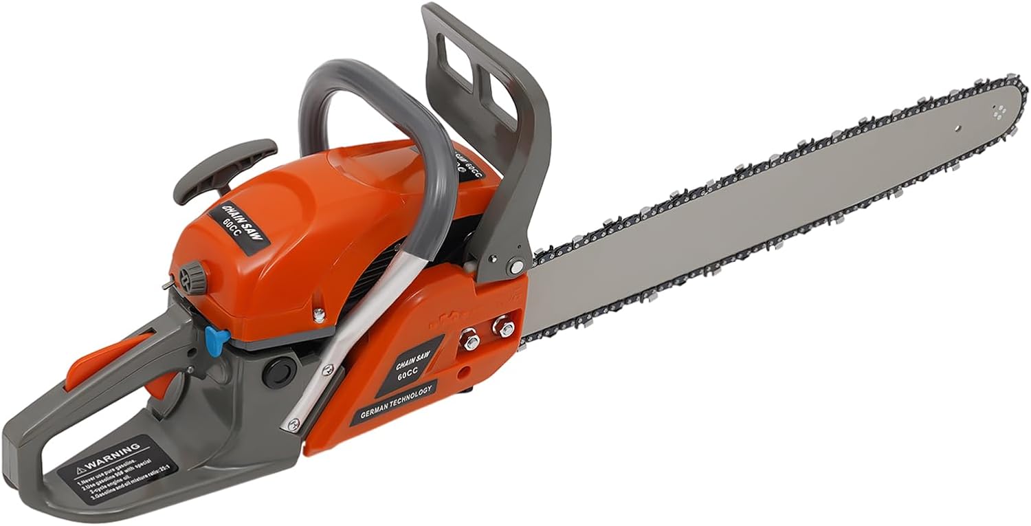 2 Stroke 60cc 22'' Handheld Gas Chainsaw Gasoline Powered Chain Saw Powerful Self-reset Pull Start Chainsaw Kit for Wood Cutting Tree Wood Trimming Garden Pruning, Orange