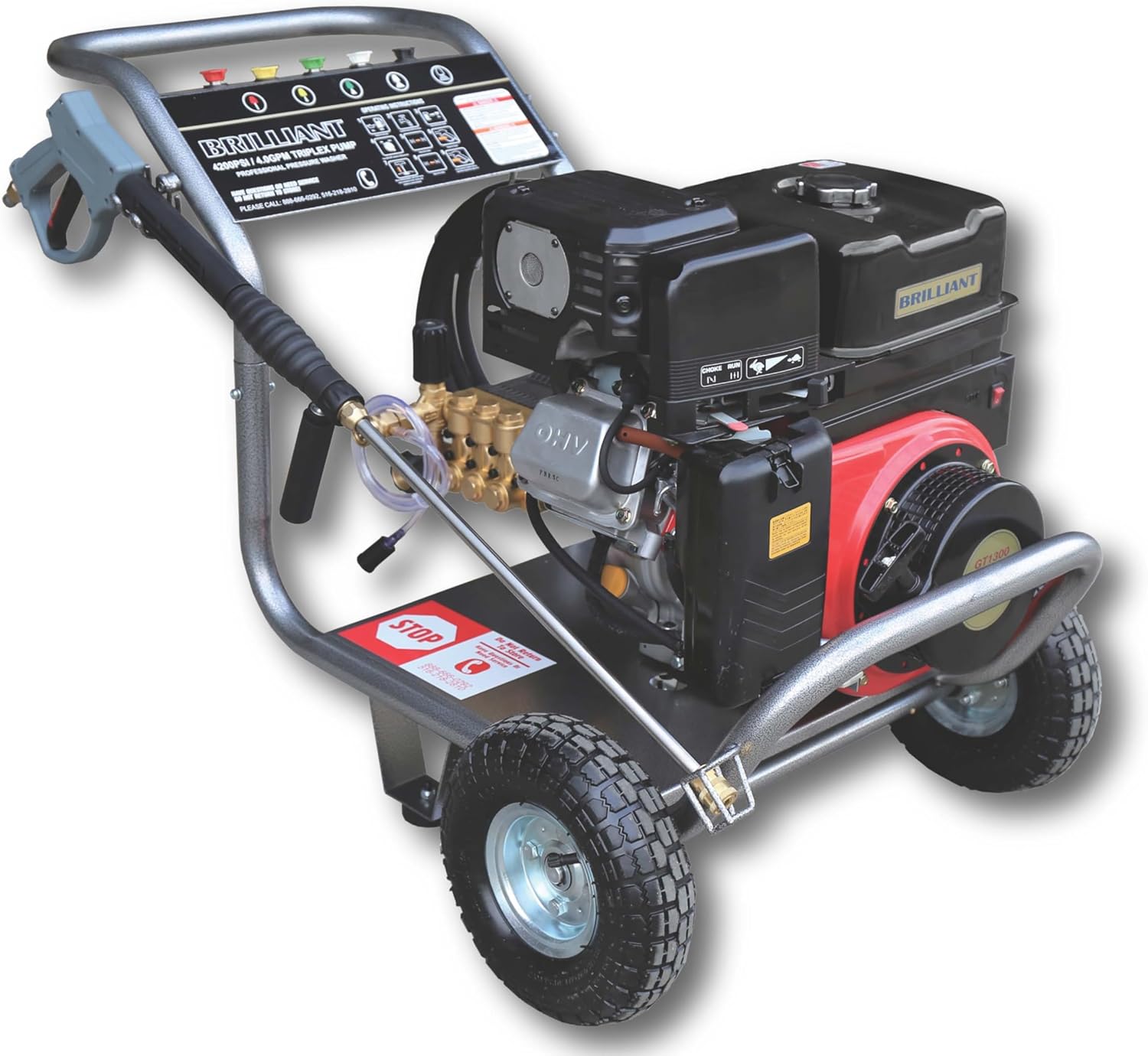 TOOLCY 4200PSI/4.0GPM Commercial Pressure Washer with Triplex Pump, 4 Quick-Connect Nozzles, 50ft Steel-Braided Rubber Hose for Industrial Cleaning, Driveway, Deck, Farm Equipment Cleaning