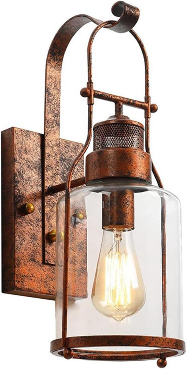 Wall Sconces Vintage Industrial Wall Light Farmhouse Barn Wall Sconces with Glass Shade Wall Lantern Outdoor Indoor Wall Mounted Lighting Fixture for Garage Hallway Aisle Patio Front Door Wall Sc