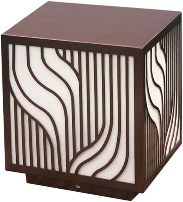 Square Brown Decoration Outdoor Post Light AC Creative Pattern Modeling Villa Post Lamp LED Imitation Marble Lampshade Column Lamp Suitable for Deck Garden Area Column Light