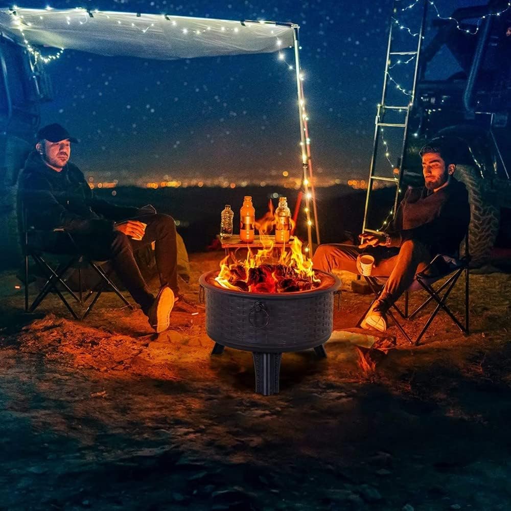 OCMC 26 Inch Fire Pit Wood Burning Bonfire Pit with Spark Screen for Patio Camping Backyard Deck Picnic Porch