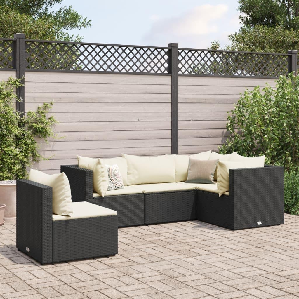 5 Piece Patio Lounge Set with Cushions Black Poly Rattan,Versatile Outdoor Rattan Lounge Set and Style Furniture Sets for Patio, Lawn & Garden