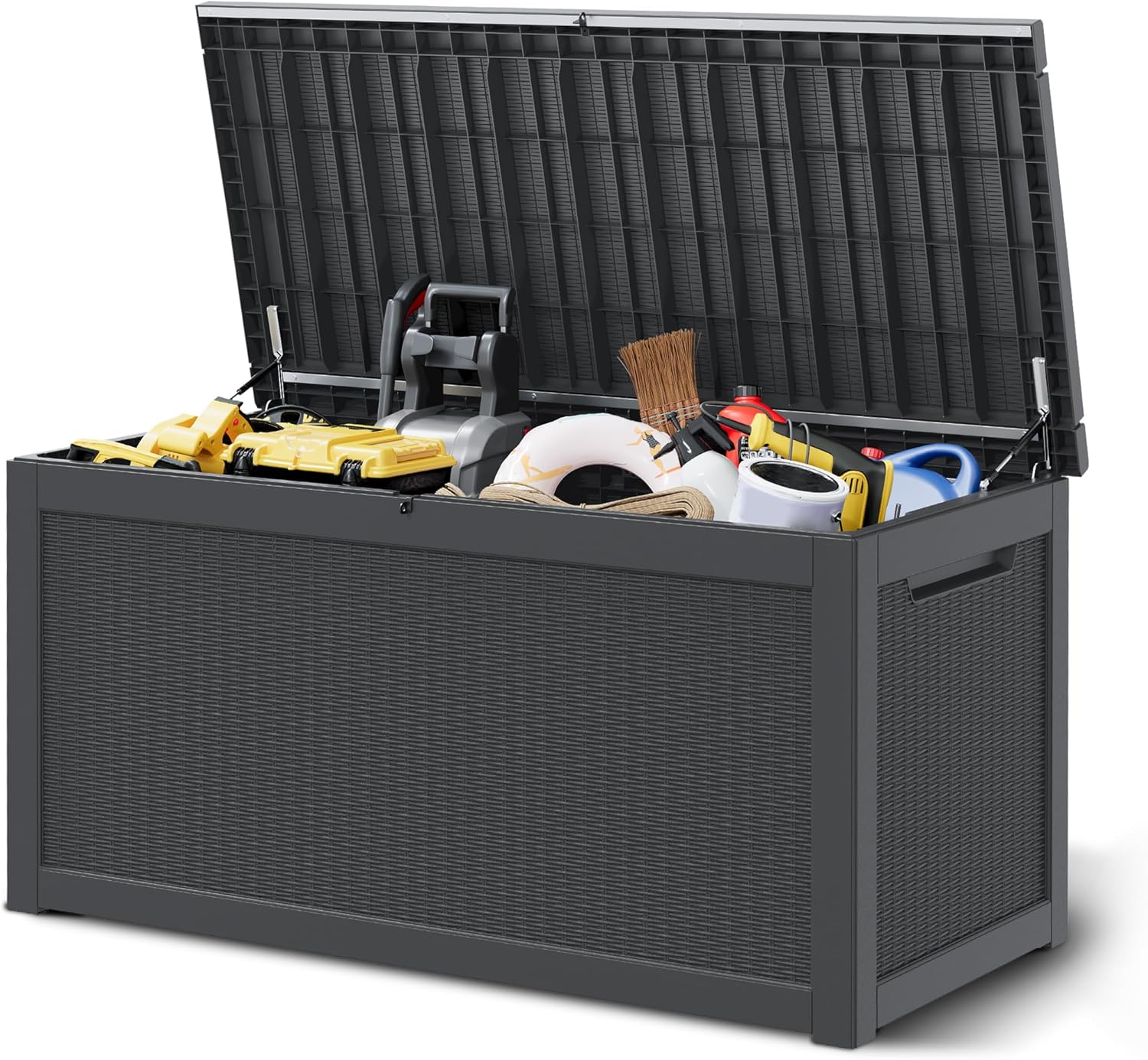 NUNU LAB 260 Gallon Outdoor Storage Box,Resin Large Sturdy Deck Box, Backyard Outside Storage Box Waterproof with Double Wall Panels,Package Delivery Box,Garden Box,Tool Box,Outdoor Hose Storage Bin