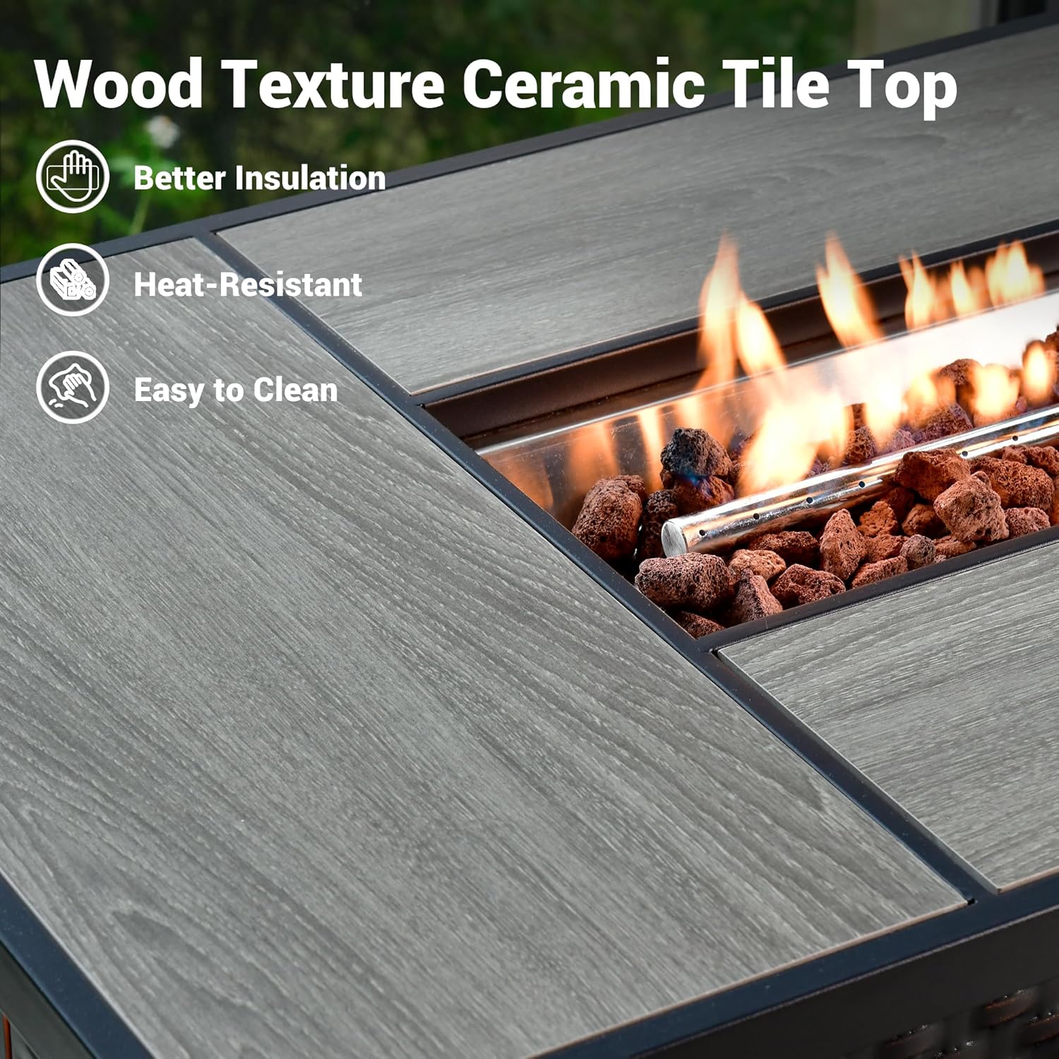 OVIOS 54 Inch Outdoor Patio Fire Pit Table, 50,000 BTU Heater PE Rattan Propane Firepits with Ceramic Tabletop, Waterproof Cover, Lid and Lava Rock, Rectangular, Mixed Color