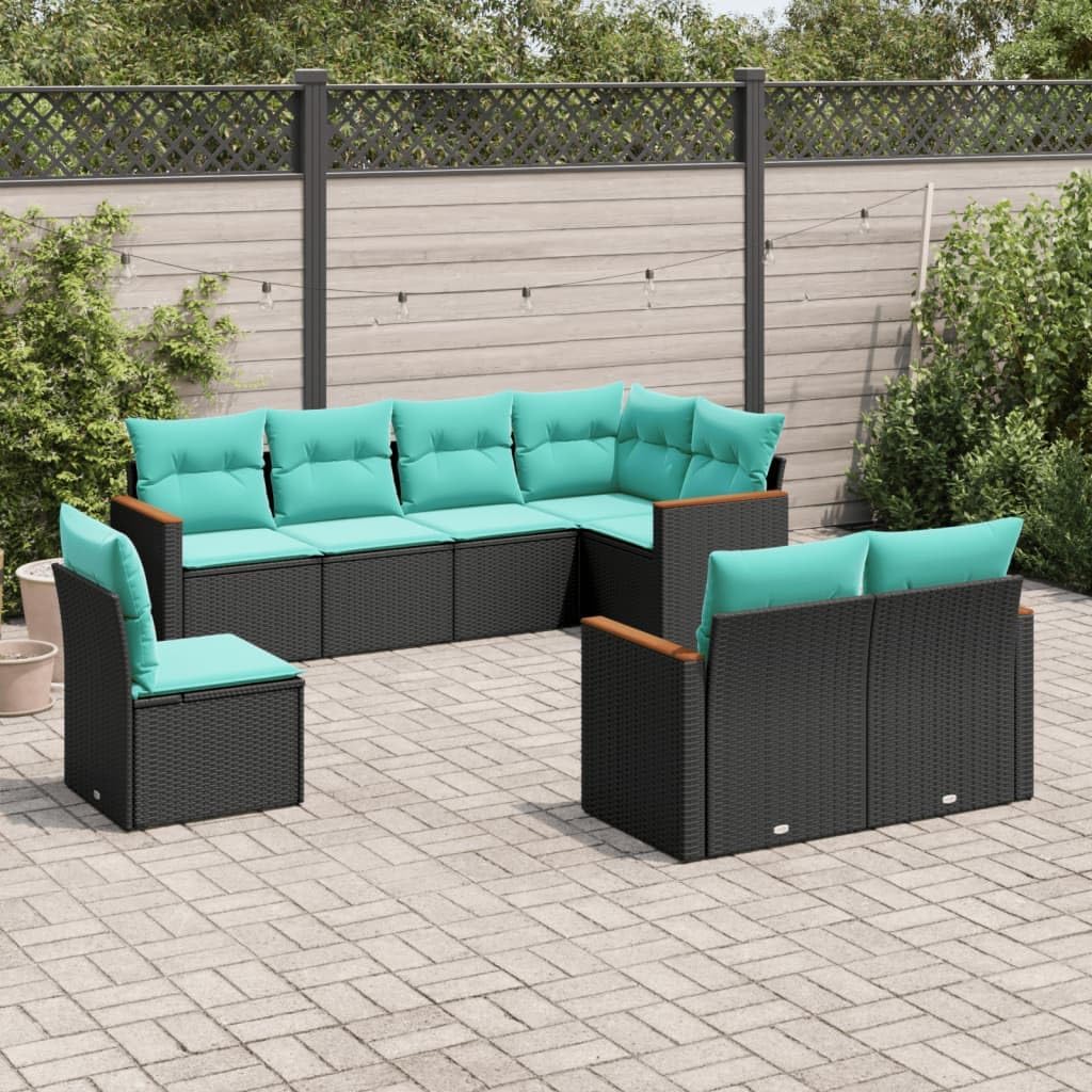 Patio Sofa Set Black and Blue 8-Piece Garden Furniture with Cushions, Modular Outdoor Seating for Balcony Backyard, Weather-Resistant PE Rattan and Steel Frame, Removable