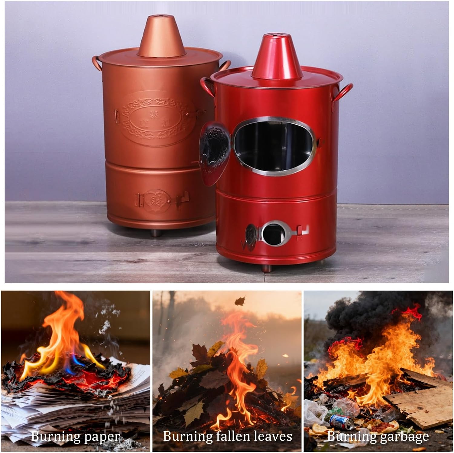 Stainless Steel Burn Barrel, Outdoor Incinerator Drum, Safe Fire Pit Bin, for Wood Paper Leaf Trash Deck, Balcony