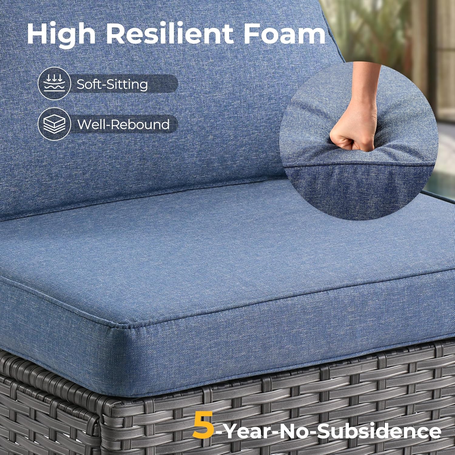 HOOOWOOO Outdoor Patio Furniture with Fire Pit Set 13 Pieces Patio Set with Fire Pit Wicker Outdoor Furniture with Fire Pit Table Set Patio Sectional Set with Swivel Chairs,Denim Blue