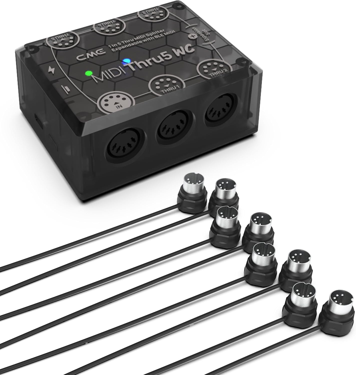 CME MIDI Thru5 WC + 4-Pack 3FT MIDI Cables - 1-in-5-out MIDI Thru box with 4 3FT 5-pin DIN MIDI cables for compact spaces
