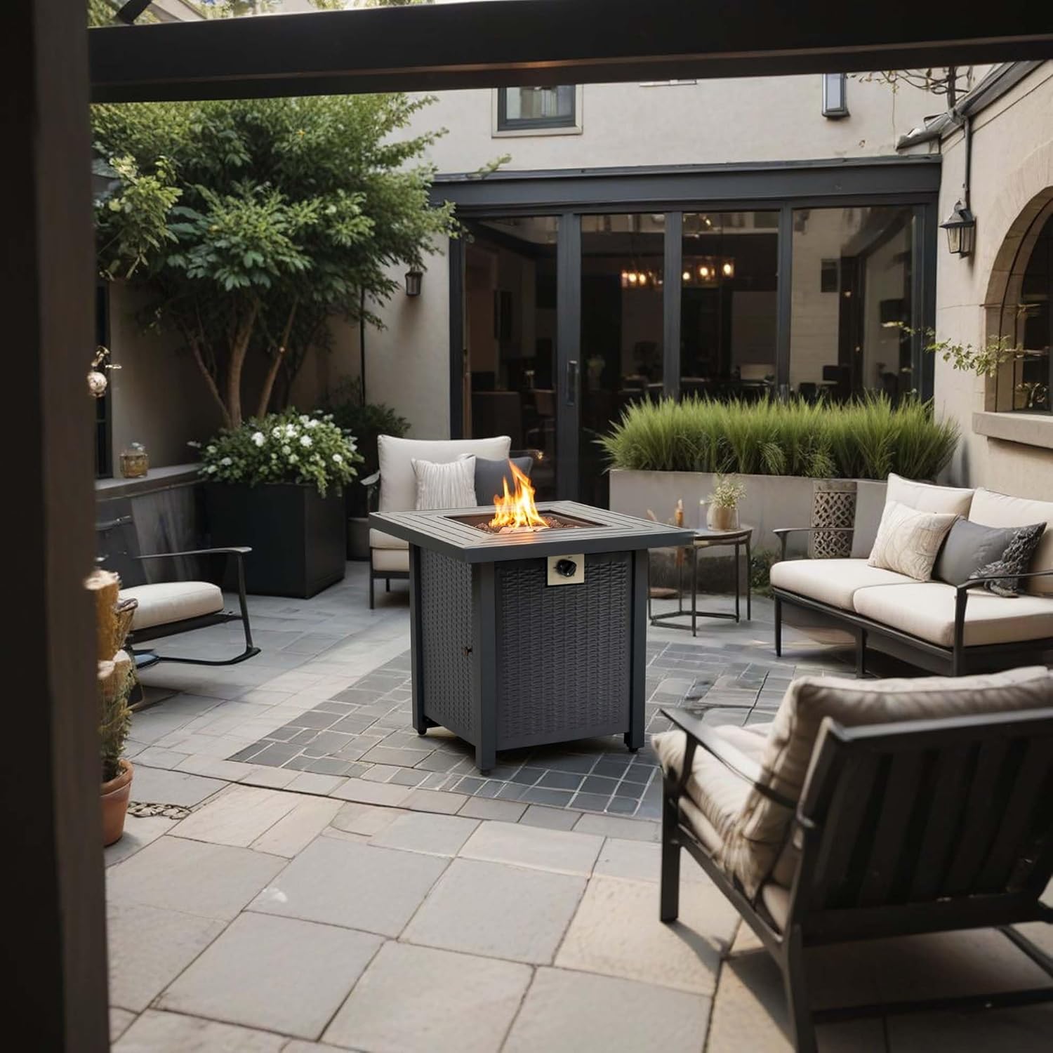 28'' Propane Fire Pit Table, 50,000 BTU Patio Fire Pit Table, 3-in-1 Multi-Use Iron Square Propane Firepit, Fit Patio Backyard Deck Outdoor Gatherings