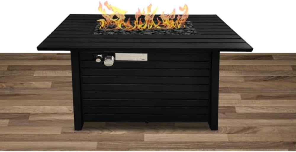 Modern 54 Inch Steel Outdoor Fire Pit Table with Weather-Resistant Finish and Lava Rocks for Patio or Deck