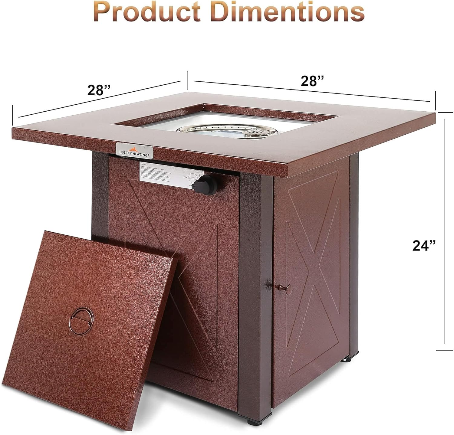 28'' Fire Pit Tables,Metal Propane Fire Pit Table with Hose Pre-Installation,50000 BTU Output Outdoor Firepit Table,X-Shaped Patio Fire Pit with Lid for Garden (Burgundy, 28''L)