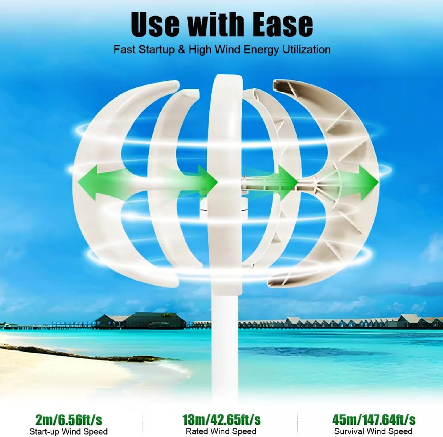 Vertical Wind Turbine Generator 12V-220V Low Noise Wind Speed Start with Controller Inverter, for Marine Boat Wind Solar Hybrid Streetlight (24V-3000W)