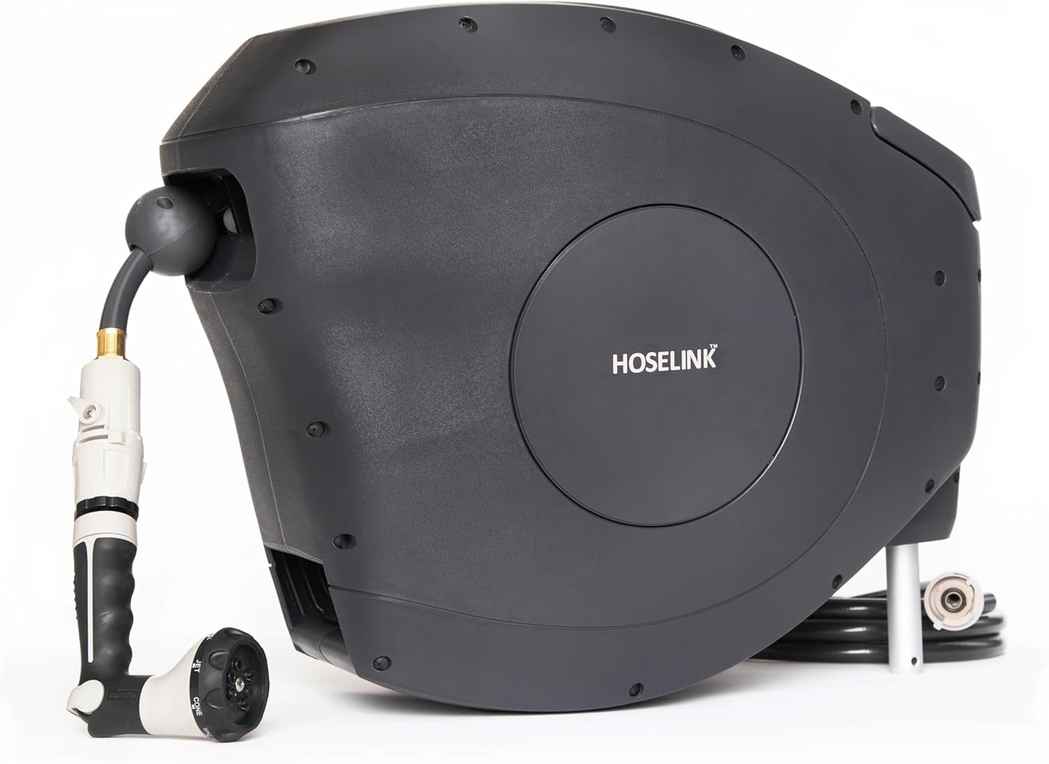 HOSELINK Classic Charcoal 100ft Automatic Retractable Hi-Flow Garden Hose Reel, 1/2