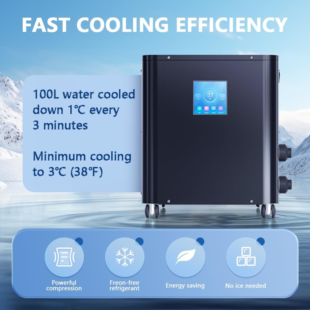 Water Chiller 1HP Ice Bath Chiller for Cold Plunge Tub with WiFi Remote Control Cooling Heating Function 260Gal Aquarium Chiller Fish Tank Cooler for Athletes Fitness Recovery (Black, 1HP)