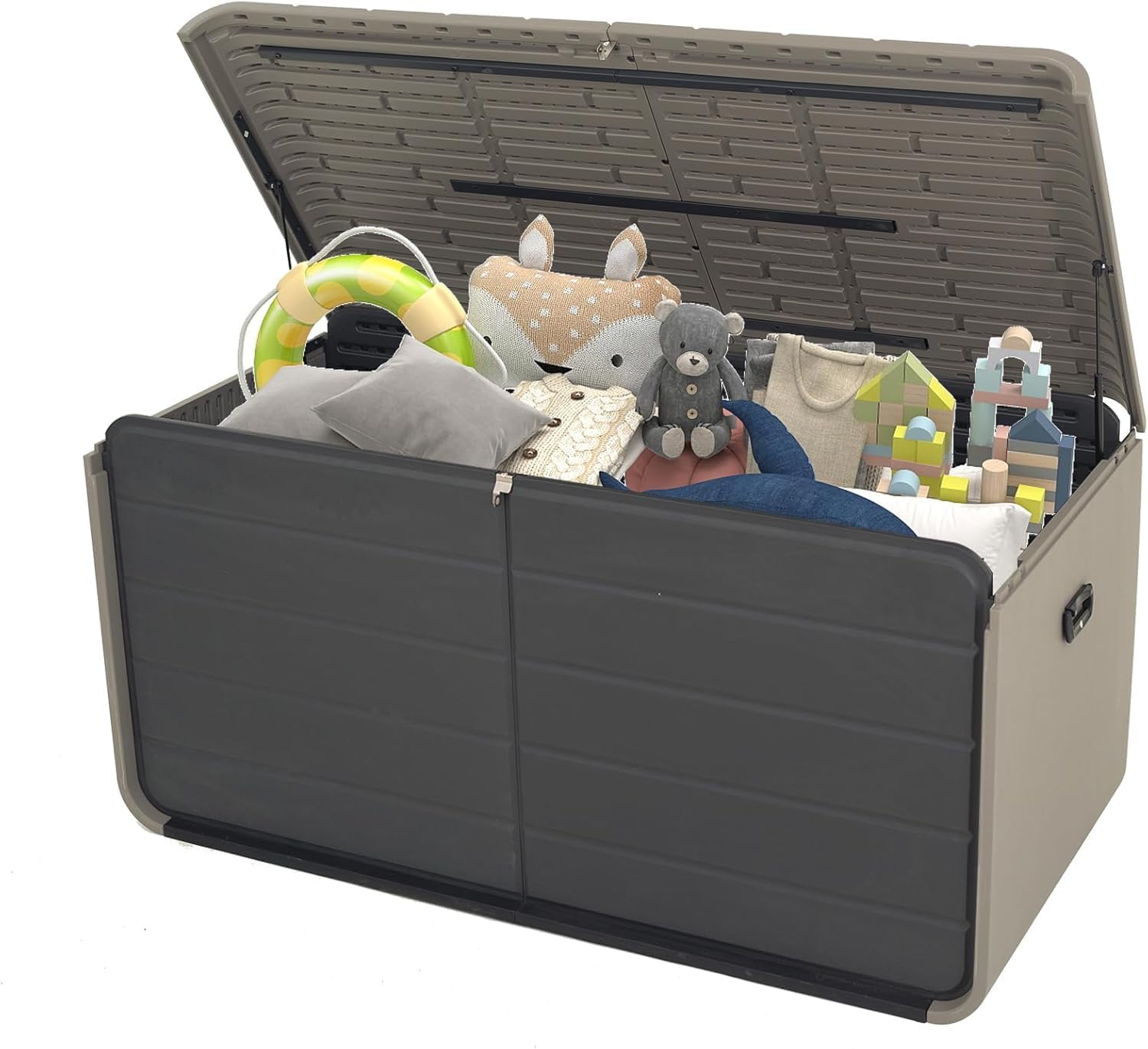 160-Gallon Heavy-Duty Resin Outdoor Storage Box–Large Deck Boxes Outdoor Waterproof,UV-Resistant Cabinet for Patio Furniture,Tools & Pool Supplies, Lockable, Hydraulic Lid(Multi-Purpose Bench/Table)