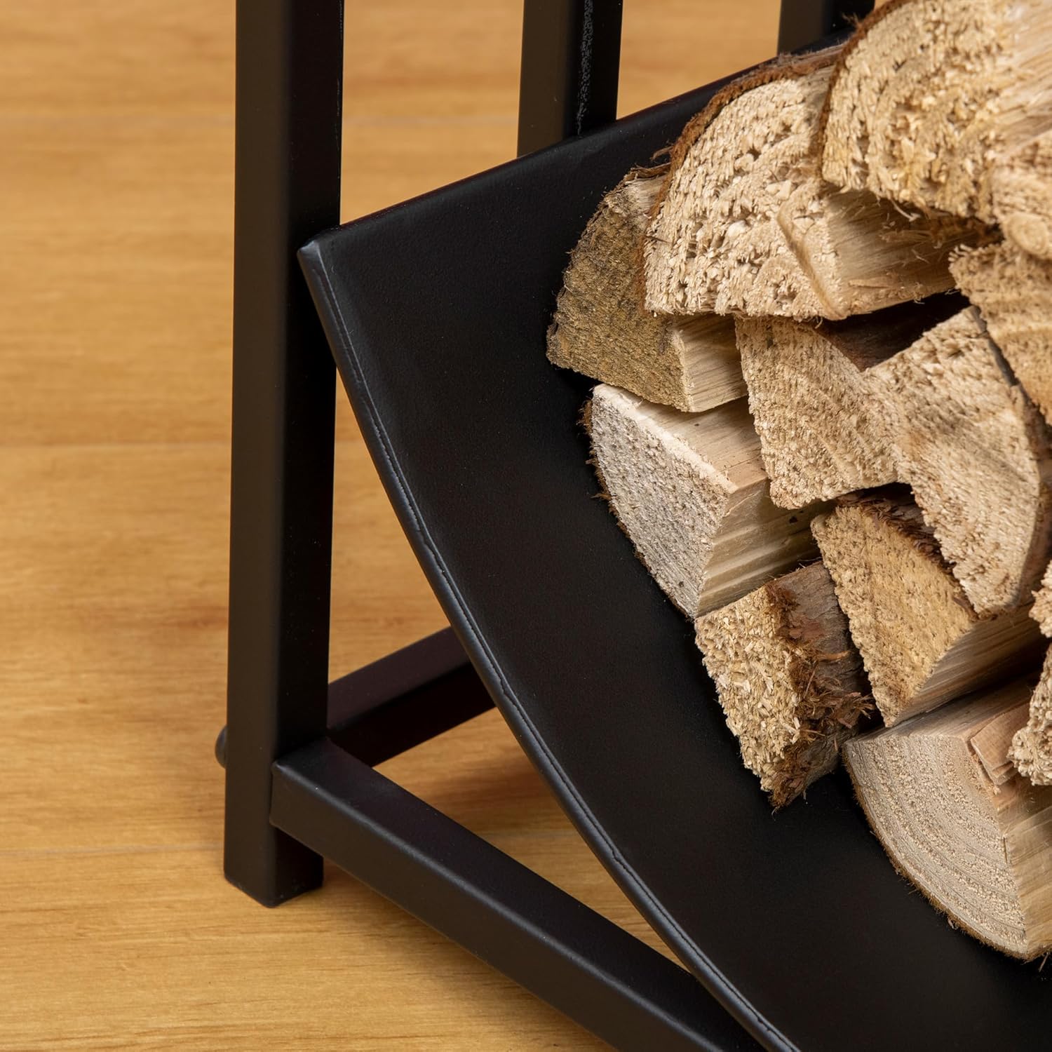 Firewood Rack with Fireplace Tools, Indoor Outdoor Firewood Holder, Curved Bottom with 1 Tier for Fireplace, Wood Stove, Hearth or Fire Pit, Black IM530