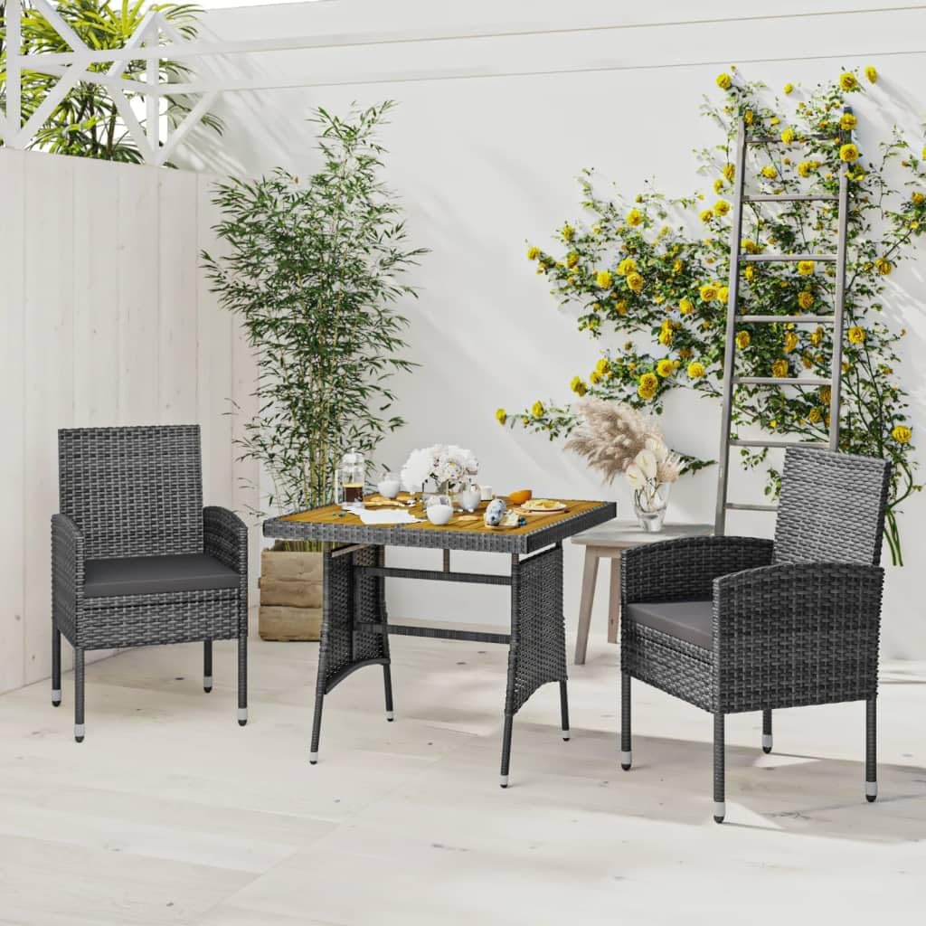3 Piece Patio Dining Set Poly Rattan Gray,Versatile Patio Dining Set: Stylish and Durable Outdoor Furniture for Your Garden or Balcony Furniture Sets for Patio, Lawn & Garden