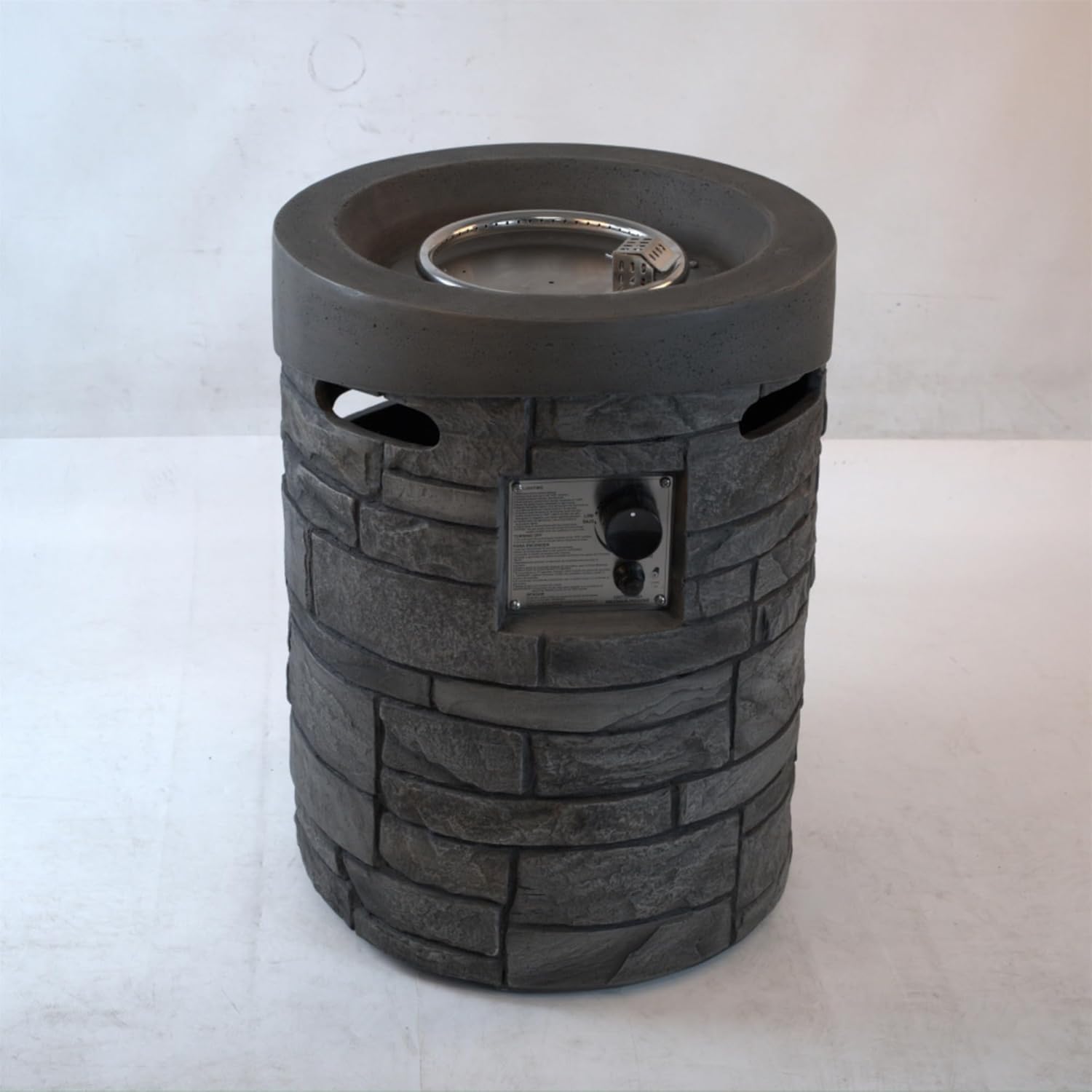 32000 BTU Round Outdoor Gas Fire Pit with Lava Stones, Rainproof Cover - Magnesium Oxide Cultured Stone Finish - 19.7