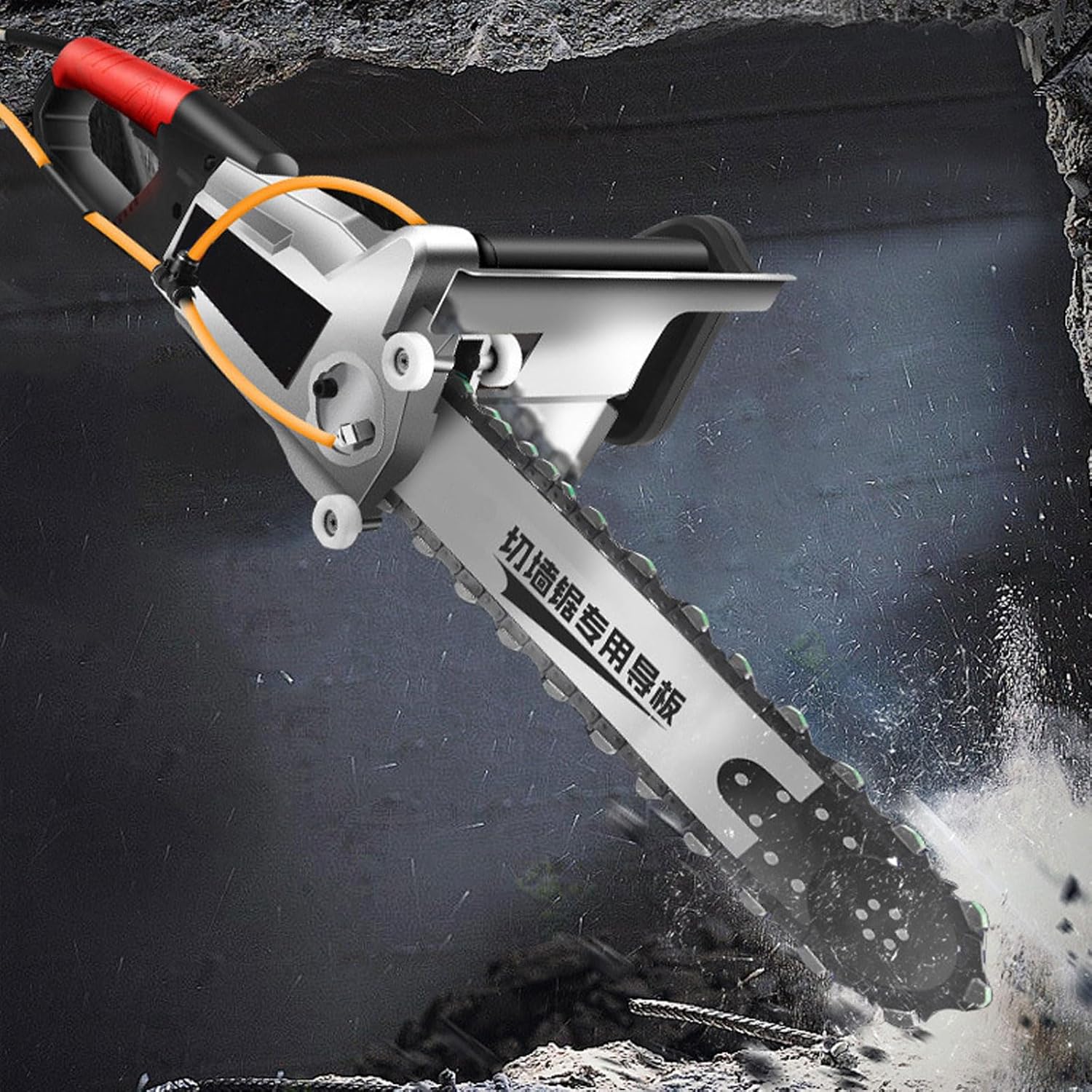 Electric Concrete Chain Saw with Wet Water Supply for Dust Removal,8900W Power,7280Rpm Speed,Diamond Chain,Ideal for Cutting Red Brick,Concrete,Granite,Steel,Stone,Cutting Depth 480Mm