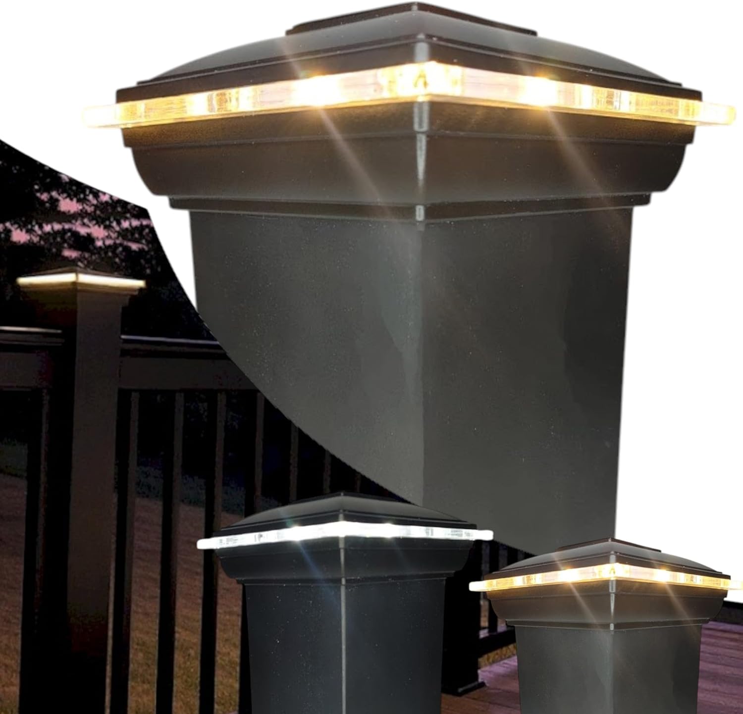 DekLights® Solar Lighted Post Cap for Timbertech 4x4 Posts. Our Glass Edge Style Lens. Molded top with Genuine Timbertech Base Mount. Warm or Bright White LED Selectable (Black (All))