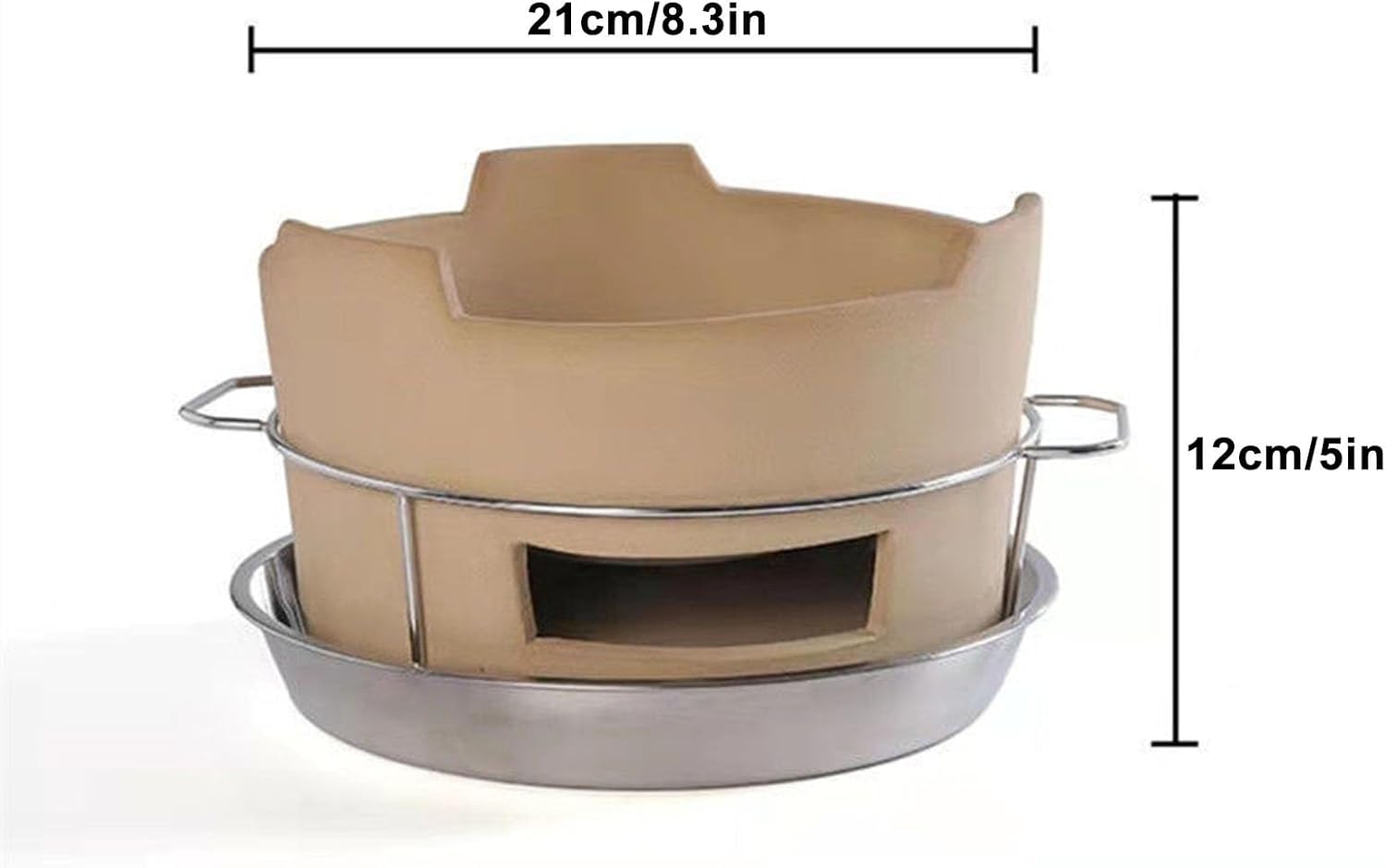 Small Round Clay Charcoal Stove Clay Grilling Stove Ceramic Fire Pit Portable Tabletop Pottery Stove Outdoor BBQ Package ()