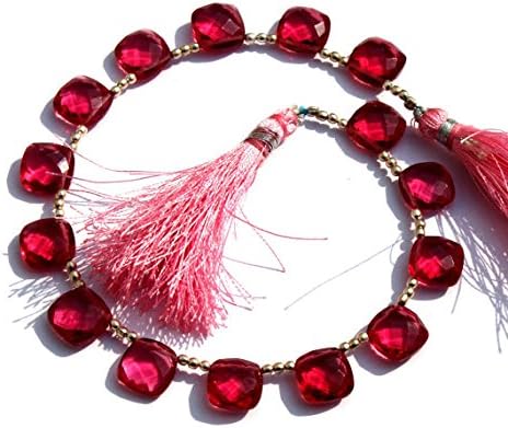 13 inch natural beads strand of 10x10mm faceted cushion rubellite quartz gemstone briolletes beads for DIY jewelry - necklace, bracelet, earring, ring.