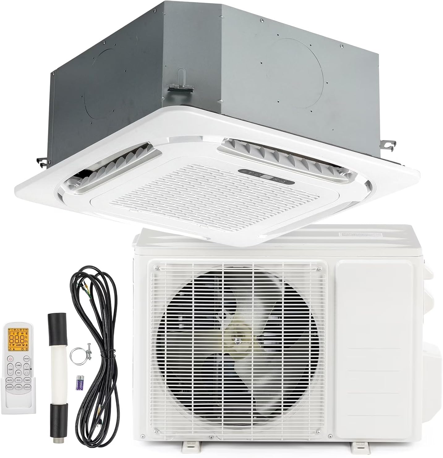 Bonnlo 23000 BTU Ceiling Cassette Air Conditioner with Inverter & Remote Control, 23 SEER2 Ductless Mini Split AC/Heating System with Pre-Charged Condenser, Heat Pump & Installation Kit, 230V