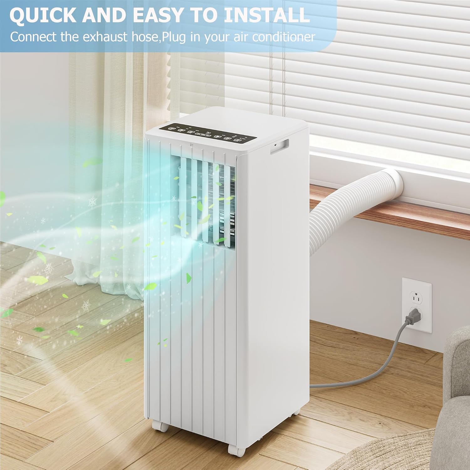 8000 BTU Portable Air Conditioner 3-in-1 AC Unit Cools 350 Sq.Ft Ultra-Quiet with Dehumidifier & Fan 24H Timer Remote Control No Drain Needed Easy Install for Bedroom Office Living Room