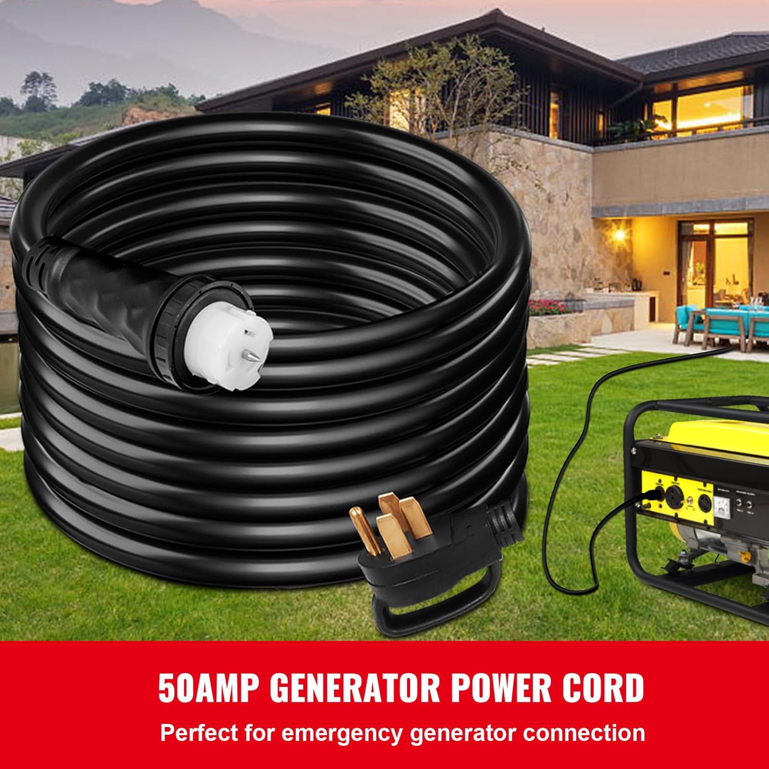 Happybuy 50ft 50 Amp Generator Extension Cable, 125V 250V, with Special Connectors