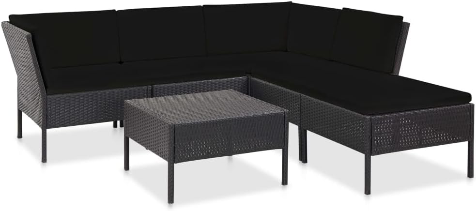 6 Piece Patio Lounge Set with Cushions Poly Rattan Black,Versatile Black Rattan Patio Sofa Set with Comfortable Cushions for Outdoor Relaxation Patio Furniture, Outdoor Furniture Sets