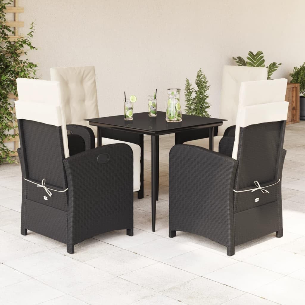 5 Piece Patio Dining Set with Cushions Black Poly Rattan,Versatile Patio Conversation Set with Adjustable Reclining Chairs and WeatherResistant Design for Outdoor Comfort Patio Furniture, Outdoor Furn