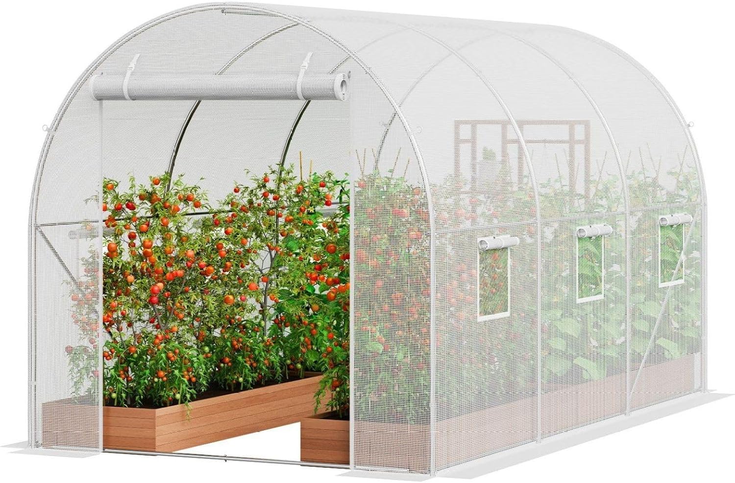 Walk-in Greenhouse 9.58x6.43x6.23ft, Galvanized Steel Frame, PE Cover, White Hoop House for Plants, Garden Tunnel Greenhouse with Windows