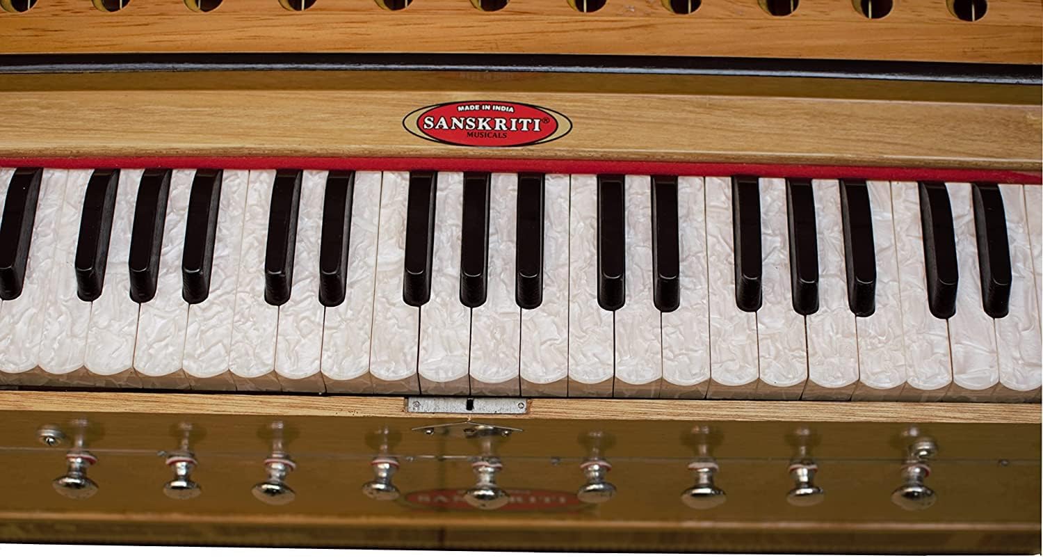 Harmonium by Maharaja Musicals, In USA, 9 Stops, 3 1/2 Octave, Double Reed, Coupler, Natural Color, Standard, Padded Bag, A440 Tuned, Musical Instrument Indian Sangeeta (PDI-AABG)